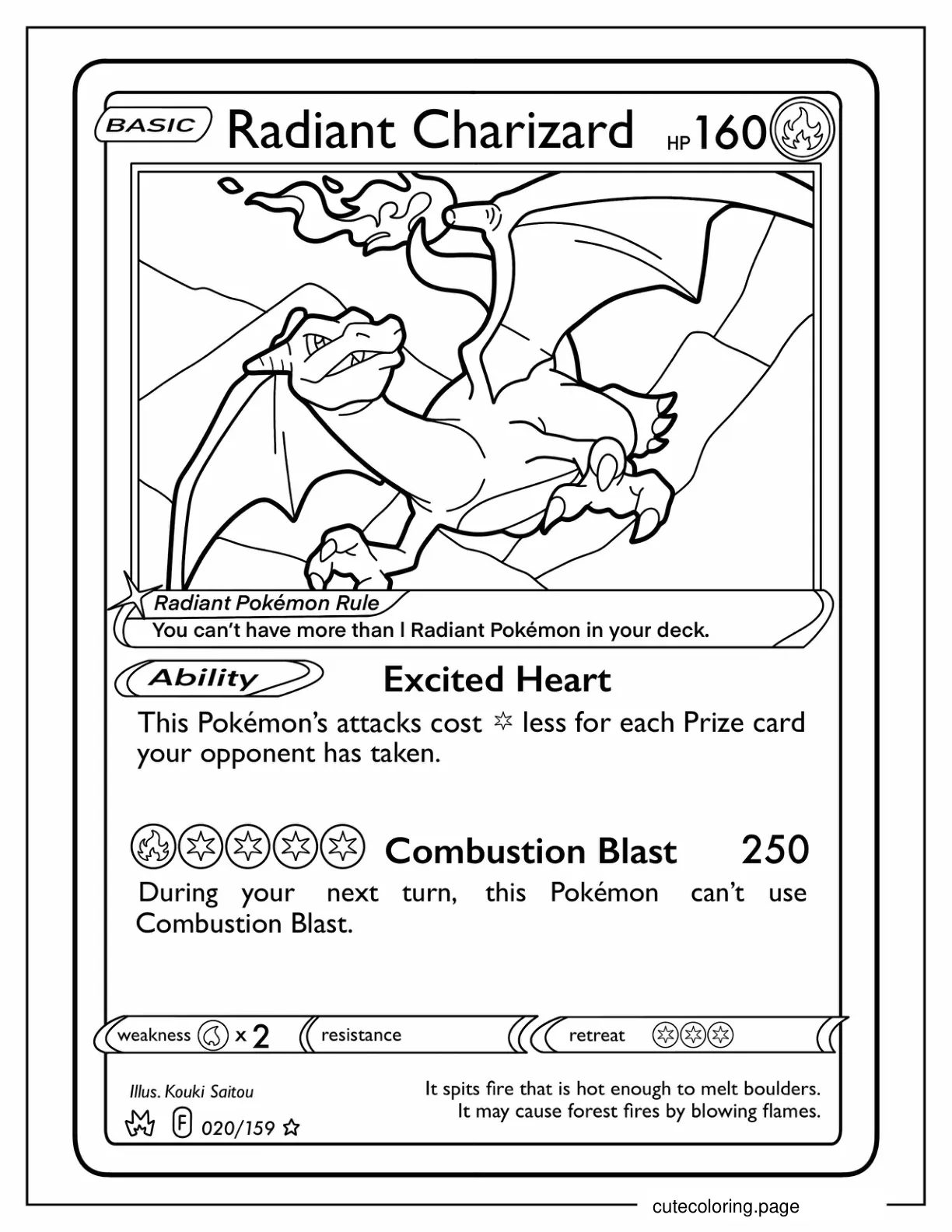 Radiant Charizard Pokemon Card Coloring Page 1 coloring page