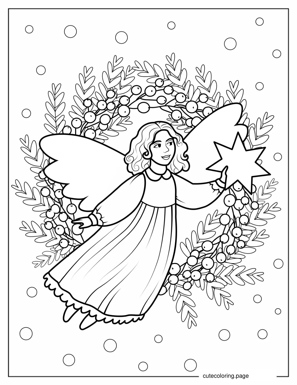 Angel In Front Of Christmas Wreath Coloring In coloring page