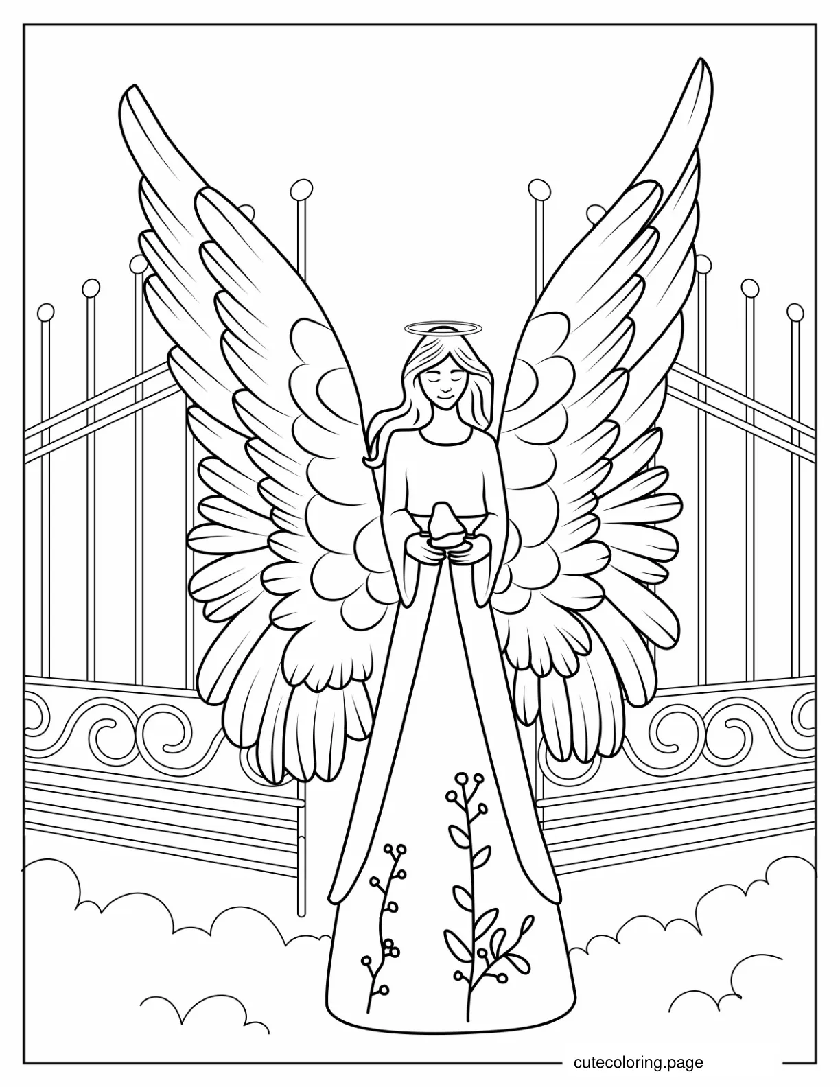 Angel Standing By The Pearly Gates Coloring Sheet coloring page