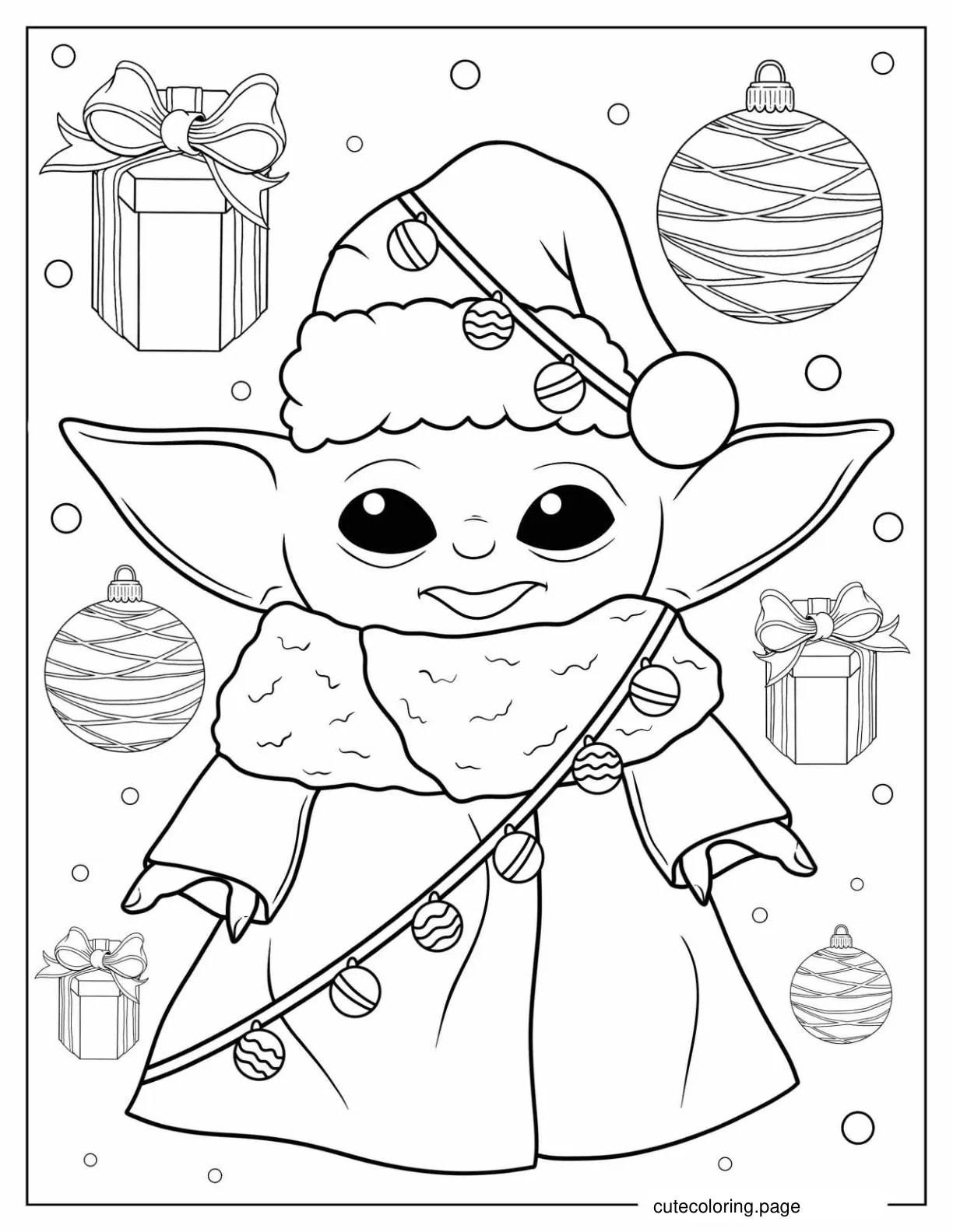 Baby Yoda With Christmas Lights Coloring Page coloring page