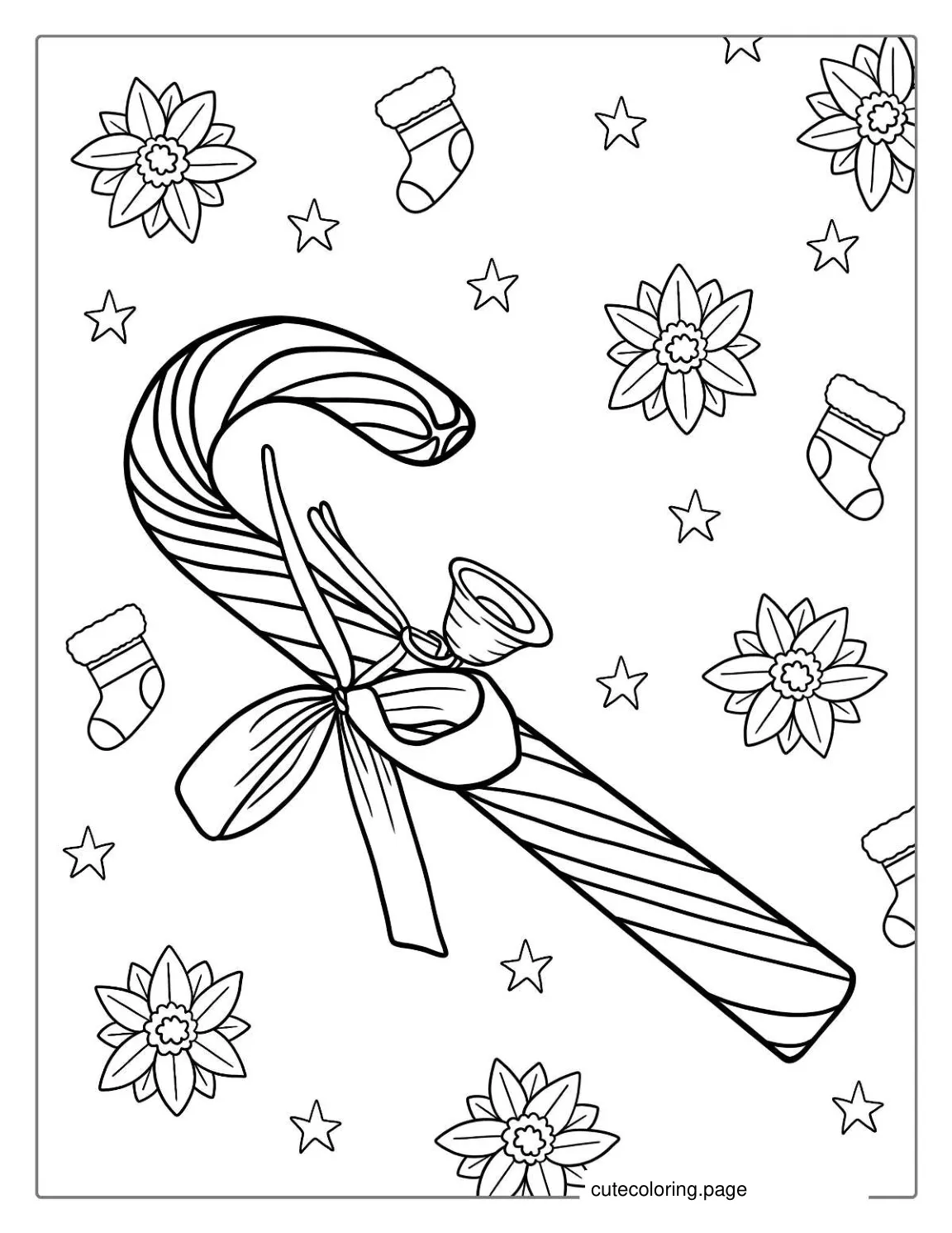 Candy Cane With Bow And Bell coloring page