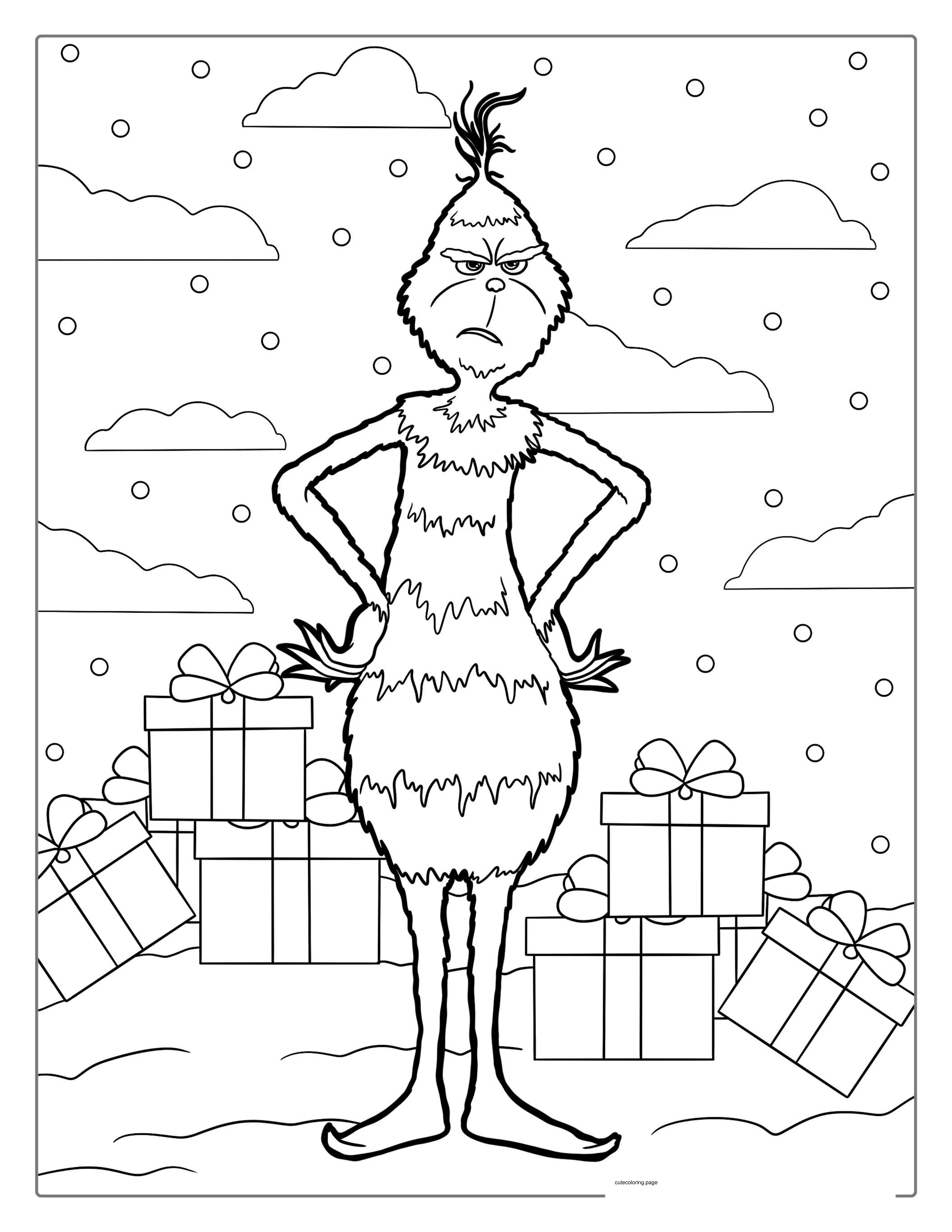 Cartoon Grinch Scowling coloring page
