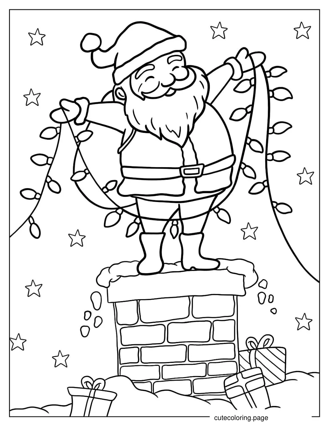 Cartoon Santa Claus With Christmas Lights Coloring In coloring page