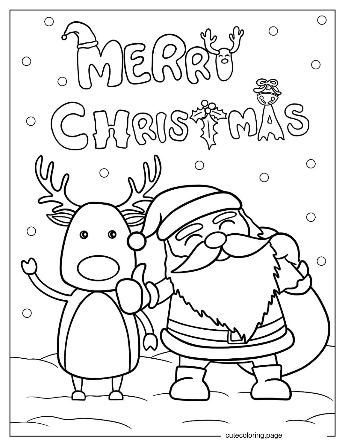 Chibi Santa And Rudolph On Christmas Day coloring page