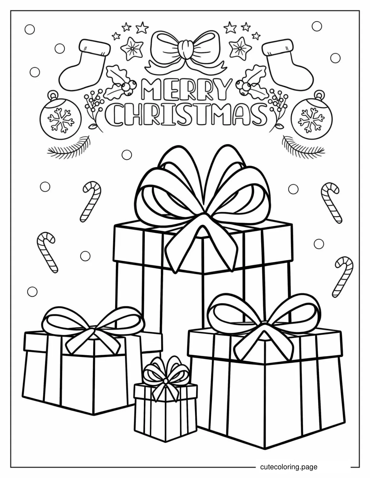 Christmas Presents With Big Bows coloring page