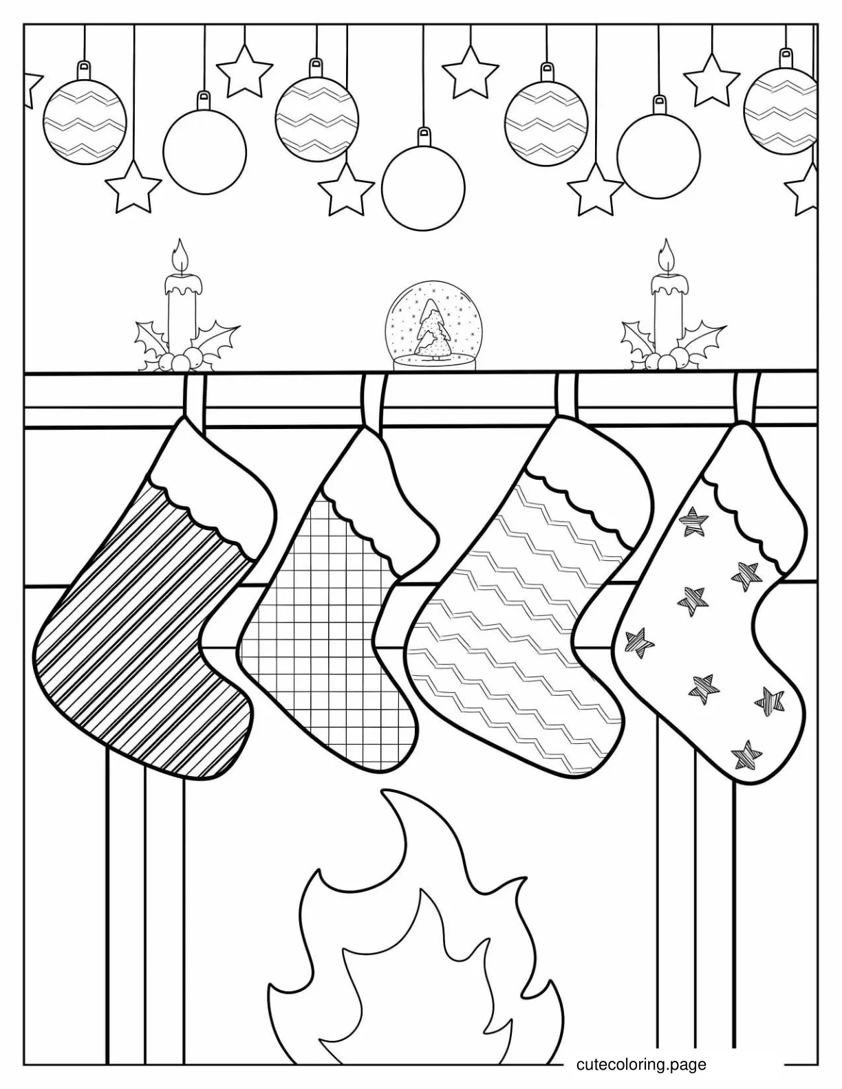 Christmas Stockings On Fireplace Coloring Sheet coloring page