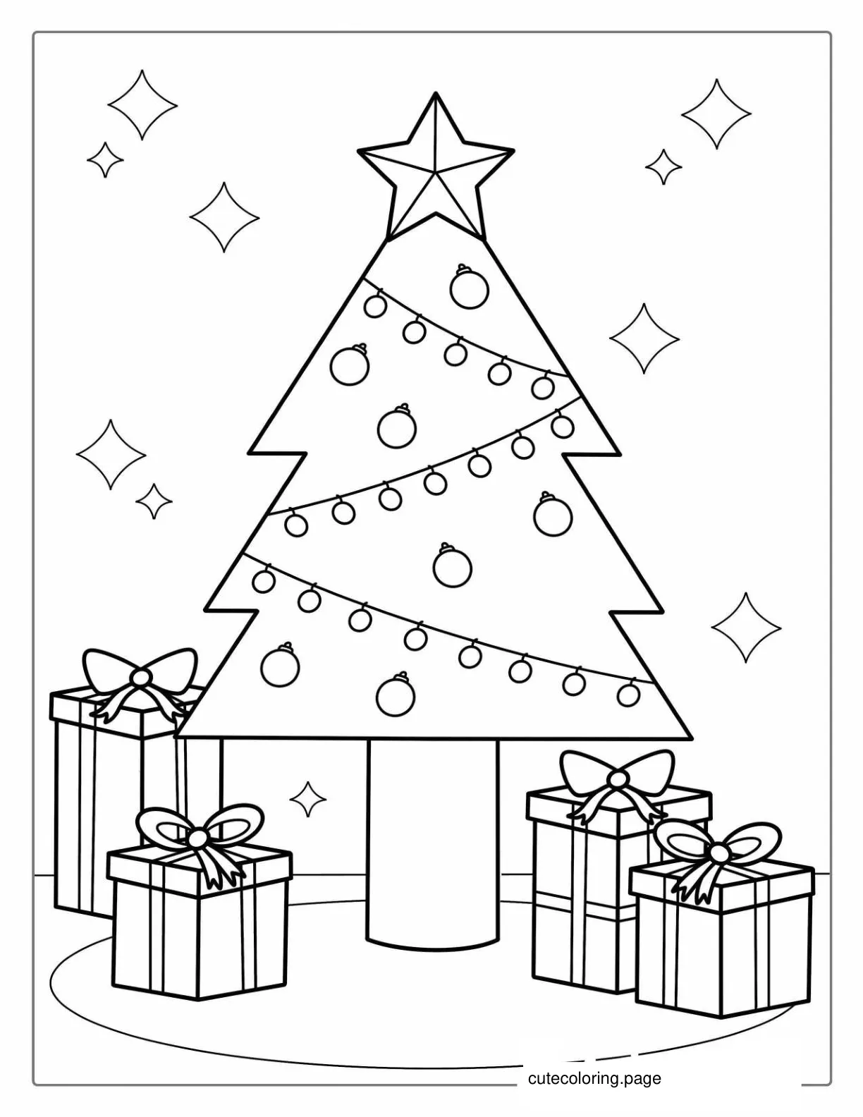 Christmas Tree With Lots Of Presents coloring page