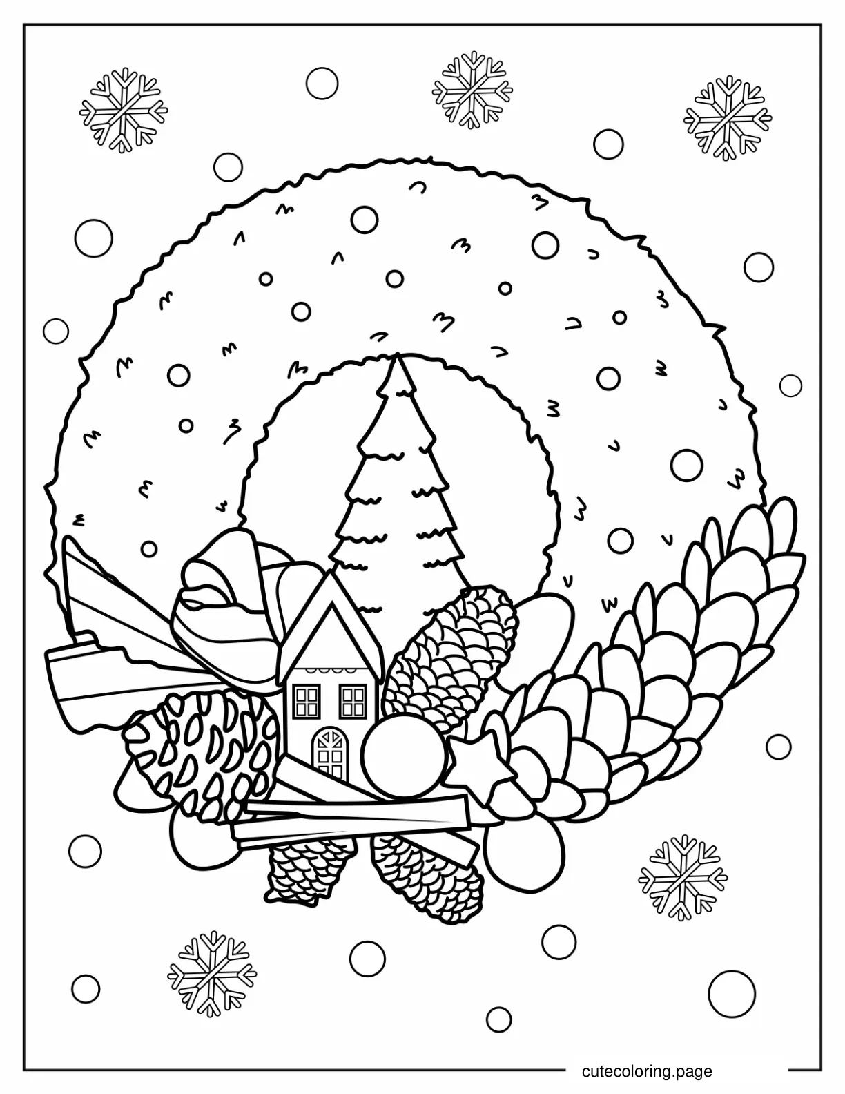 Christmas Wreath With Acorn Decorations coloring page