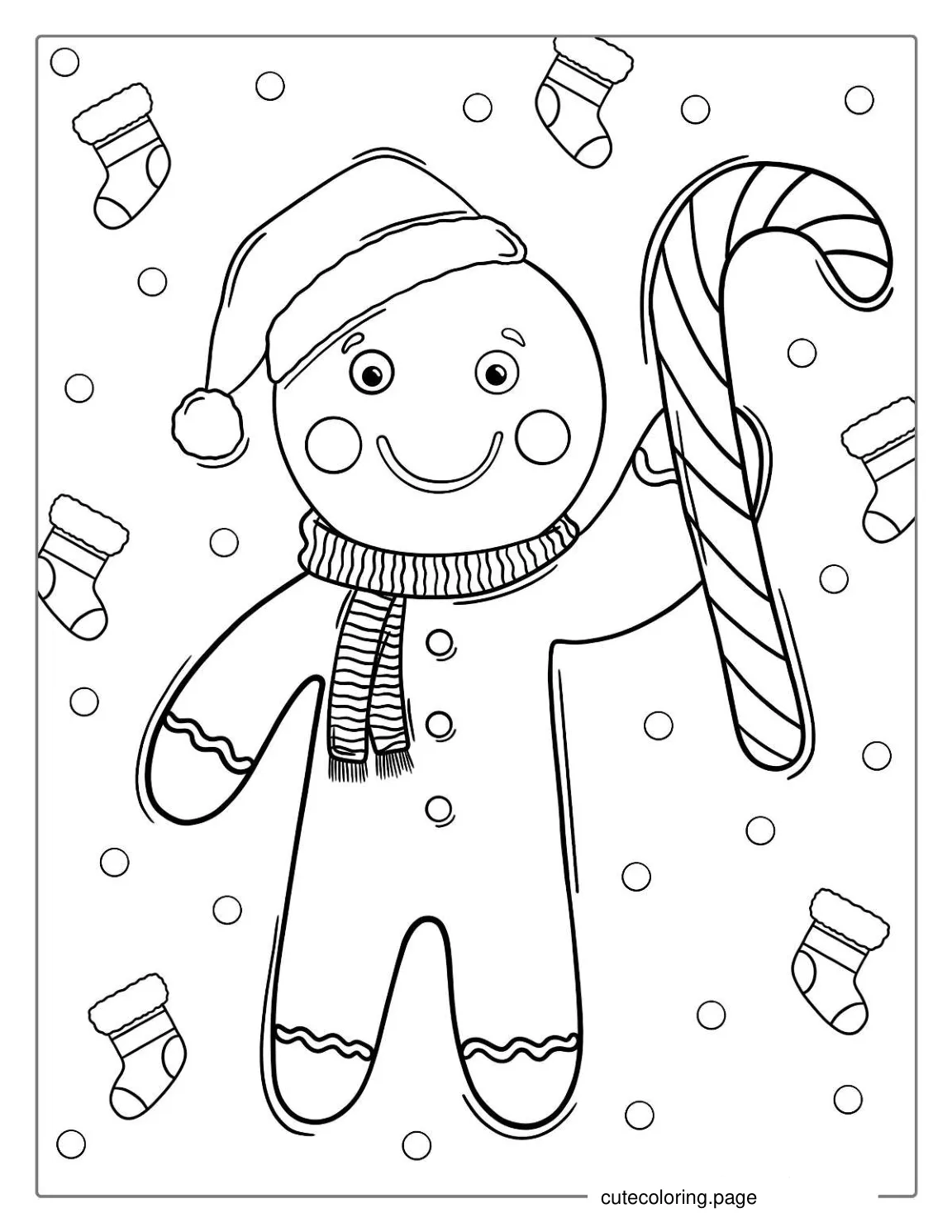 Coloring Page Of Gingerbread Man With Santa Hat coloring page