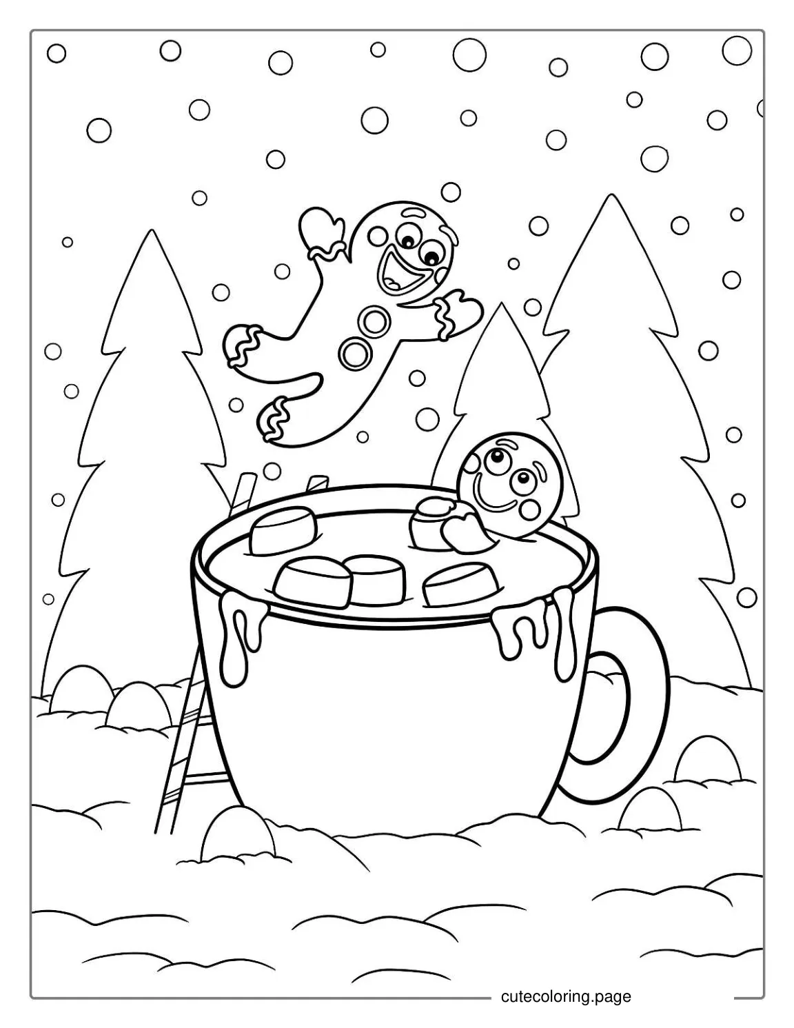 Coloring Page Of Gingerbread Men In Hot Chocolate coloring page