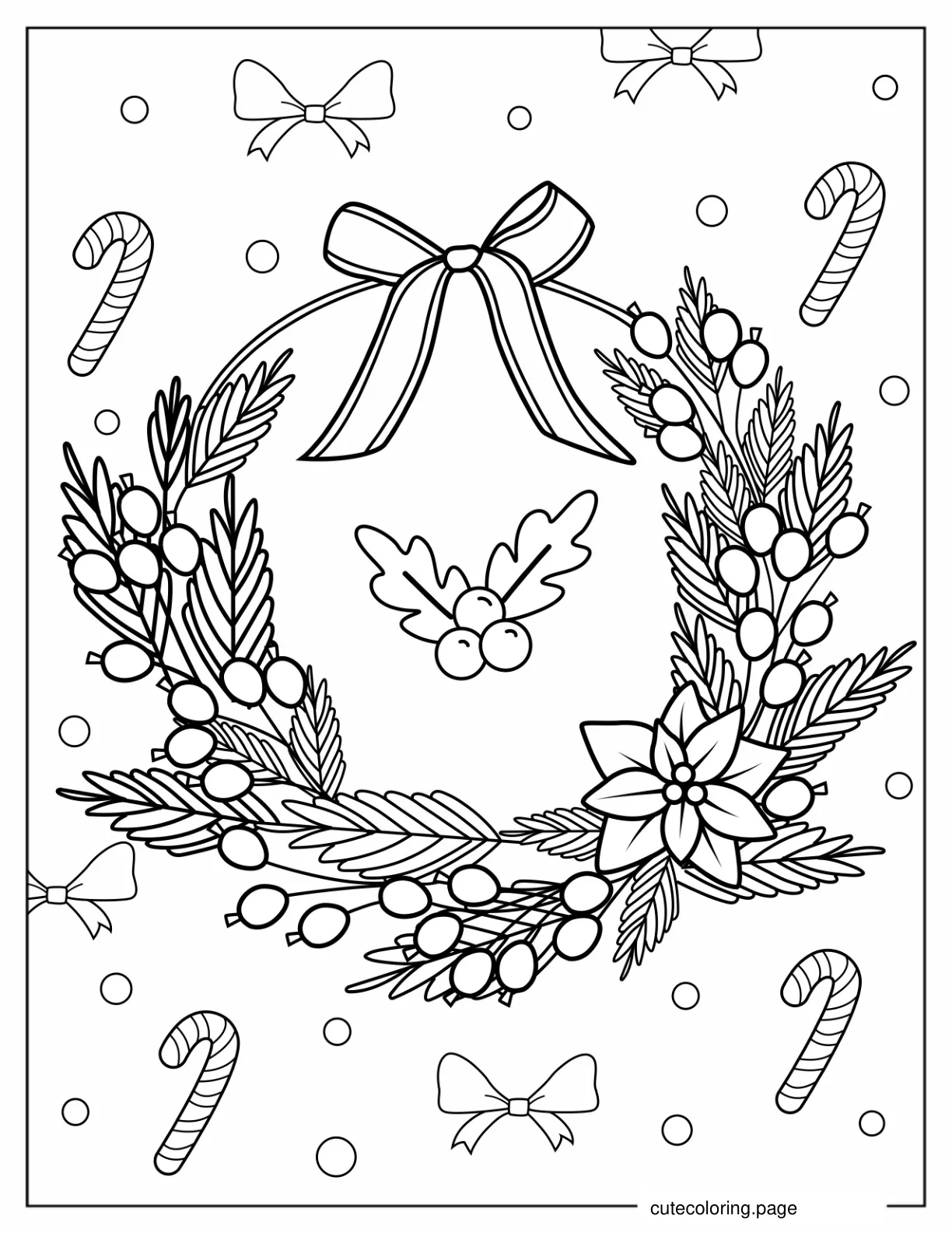 Coloring Page Of Realistic Christmas Wreath coloring page