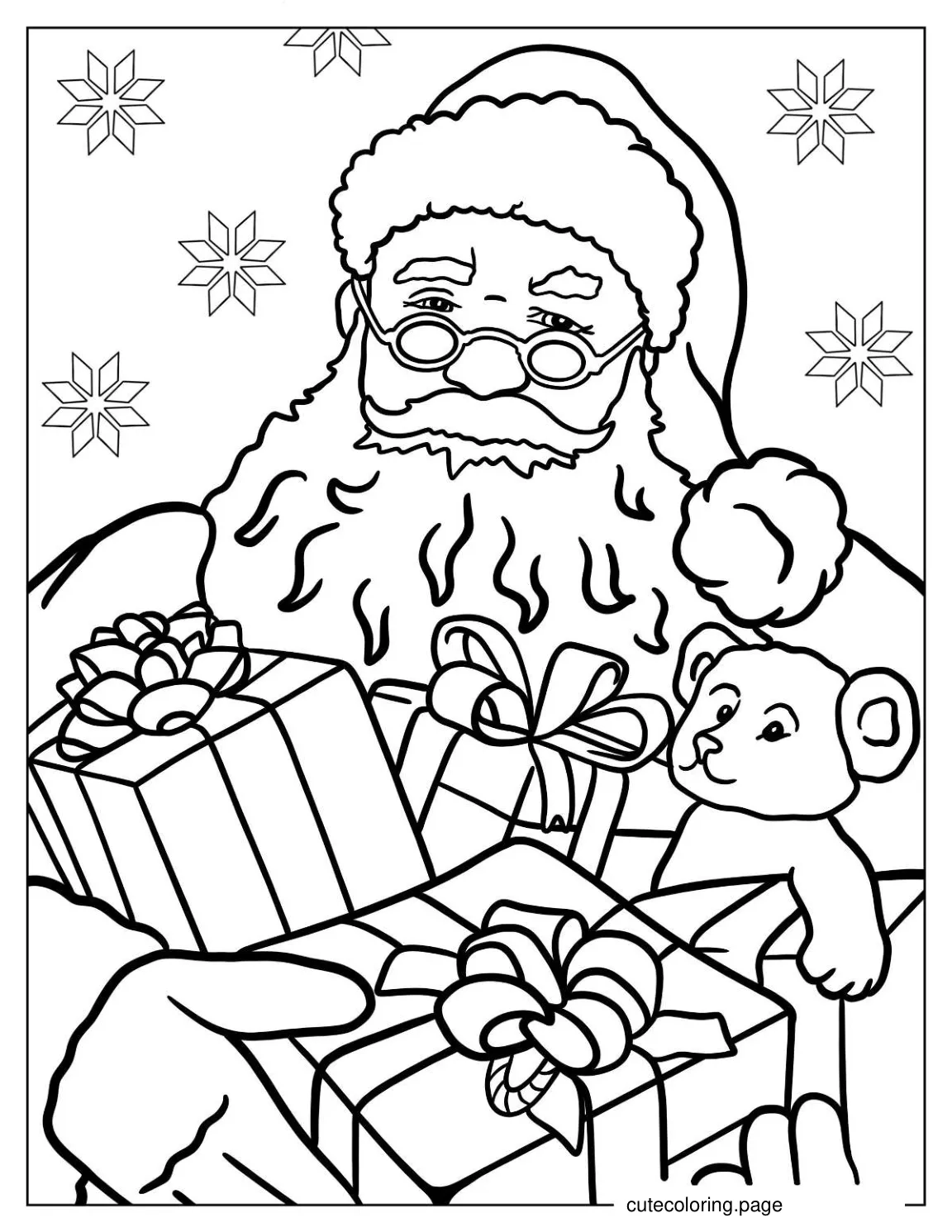 Coloring Page Of Realistic Santa Carrying Presents coloring page
