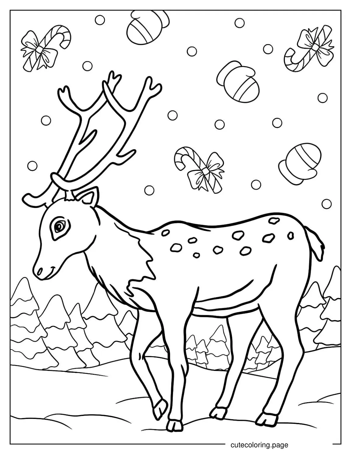 Coloring Page Of Reindeer In Snowy Forest coloring page