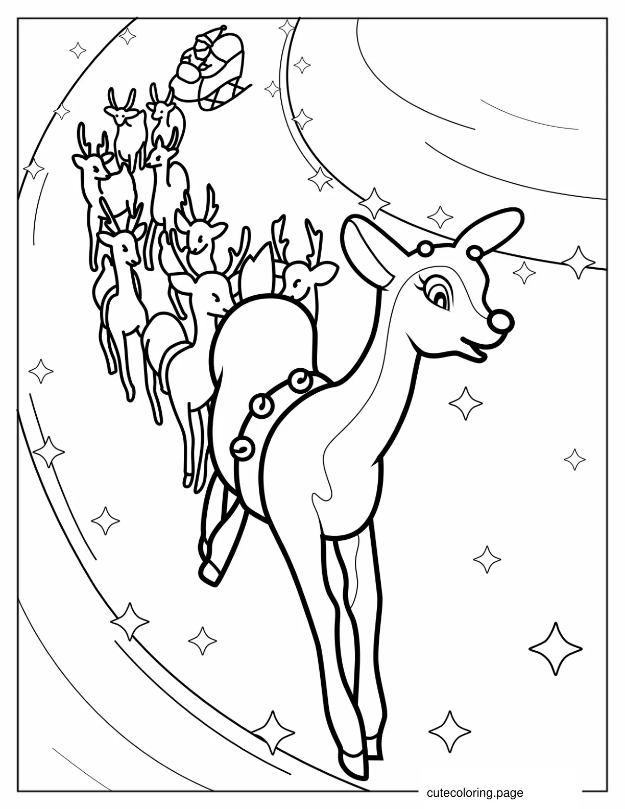 Coloring Page Of Rudolph Leading Santa_s Sleigh coloring page