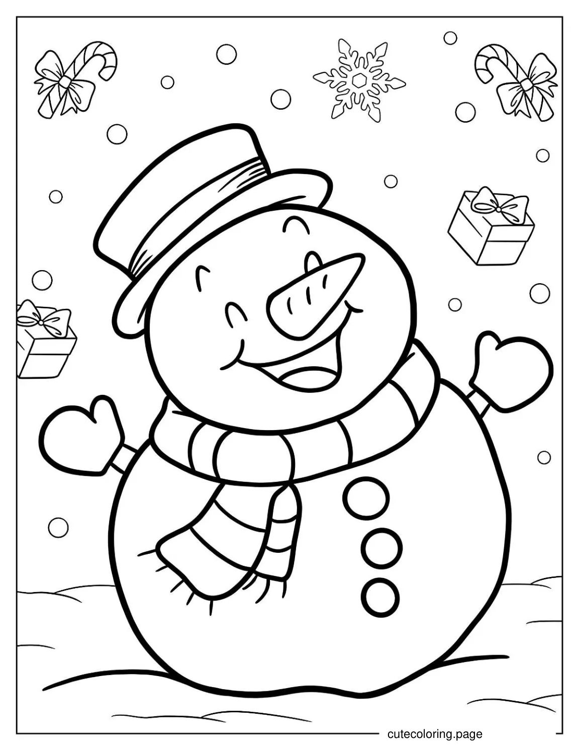 Coloring Sheet Of Big Happy Snowman coloring page