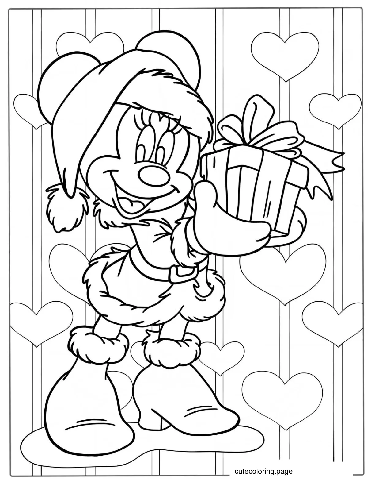 Coloring Sheet Of Minnie Mouse In Santa Outfit coloring page