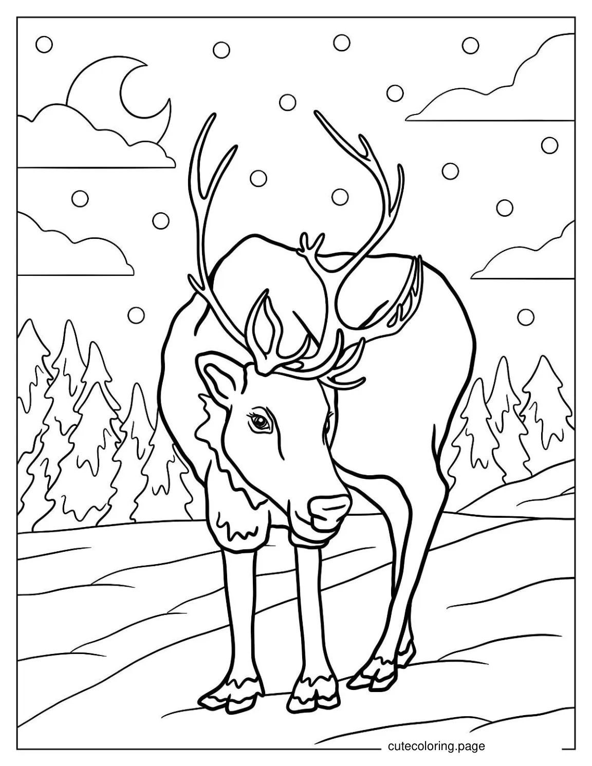 Coloring Sheet Of Realistic Reindeer coloring page