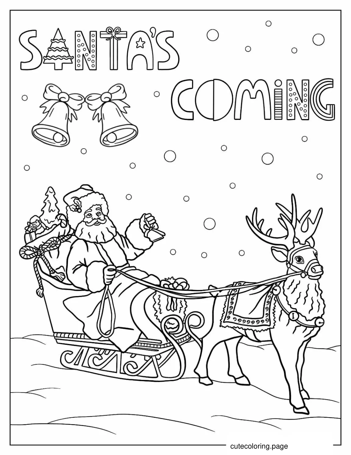 Coloring Sheet Of Santa And Rudolph On Christmas Day coloring page