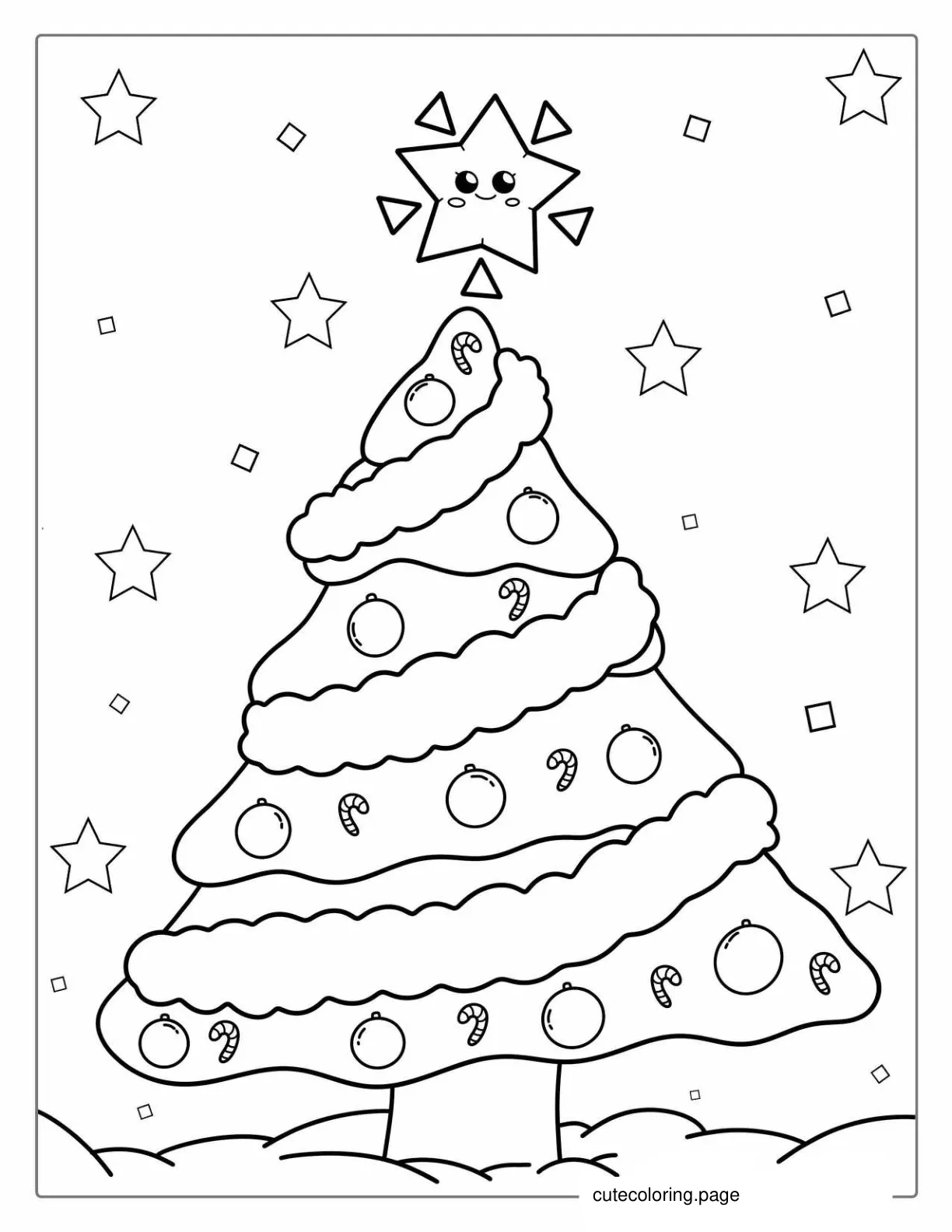 Cute Christmas Tree Outline For Kids coloring page