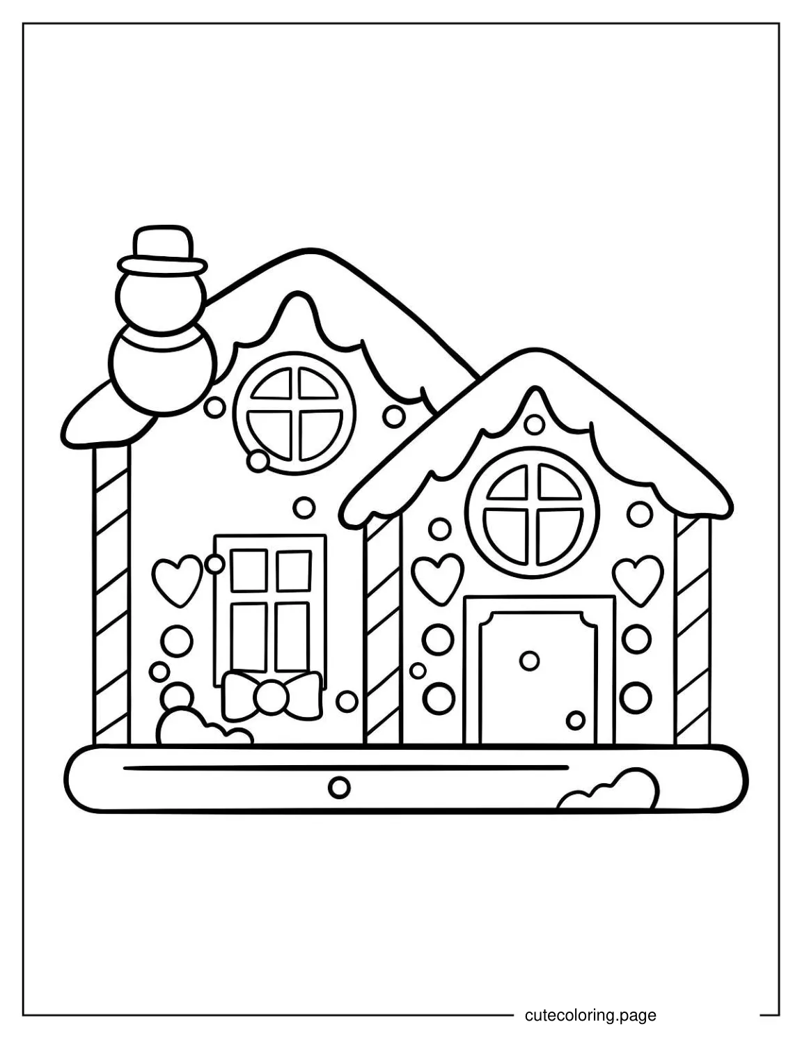 Cute Gingerbread House With Hearts coloring page