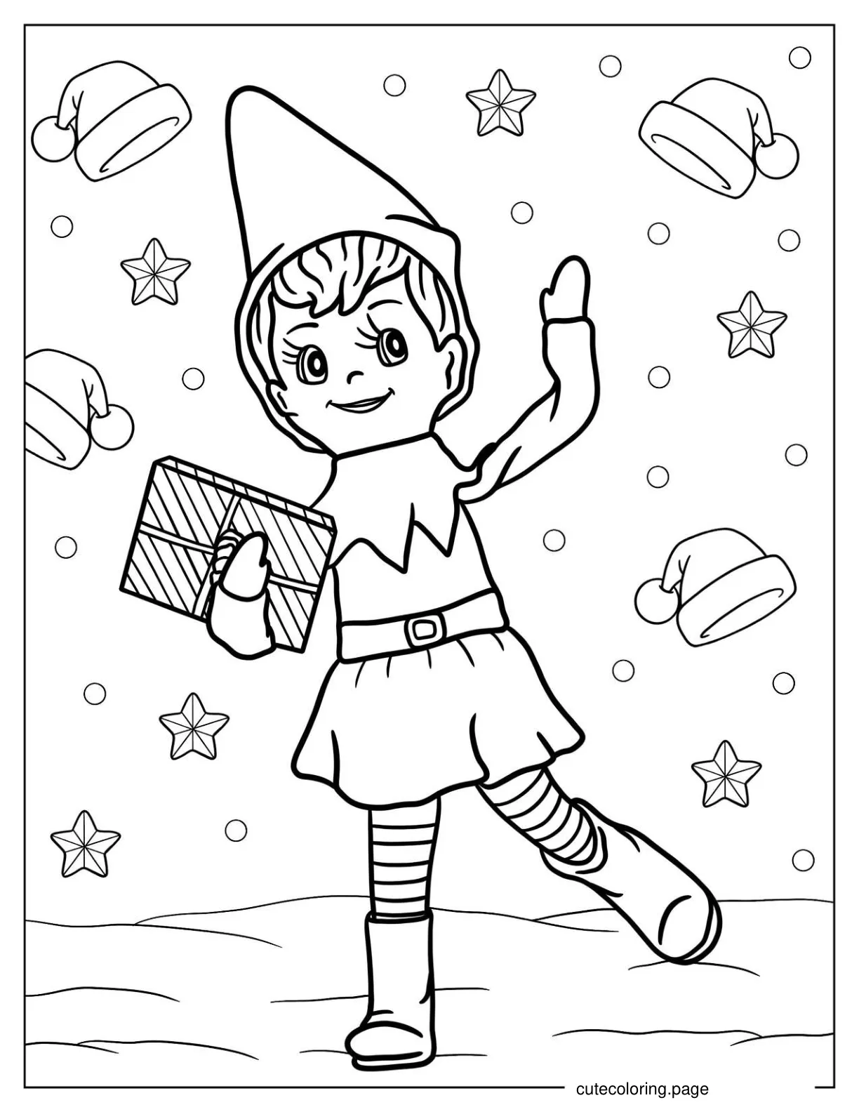 Cute Kawaii Elf Waving Hand Coloring In coloring page