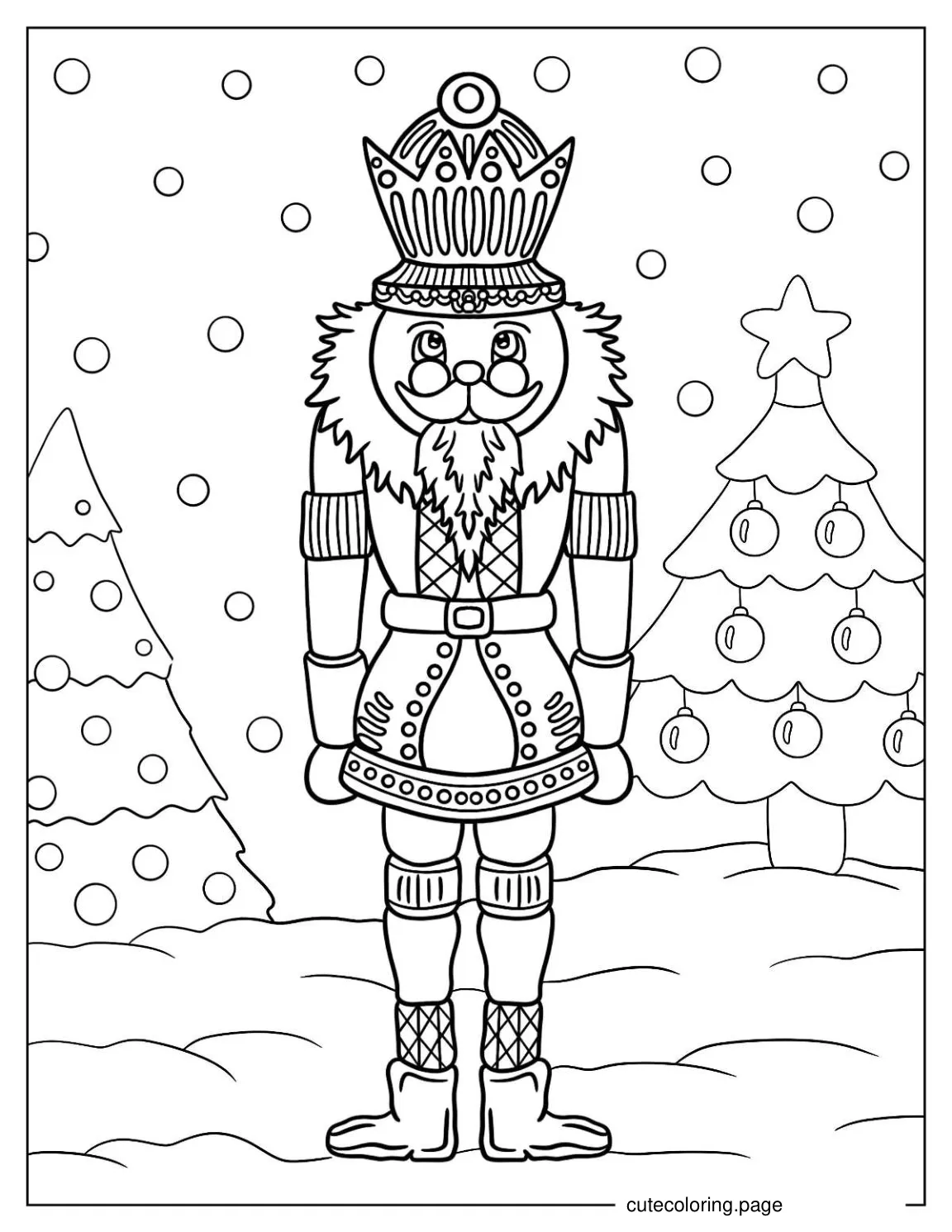 Detailed Nutcracker Coloring Page On Snowy Christmas Day coloring page