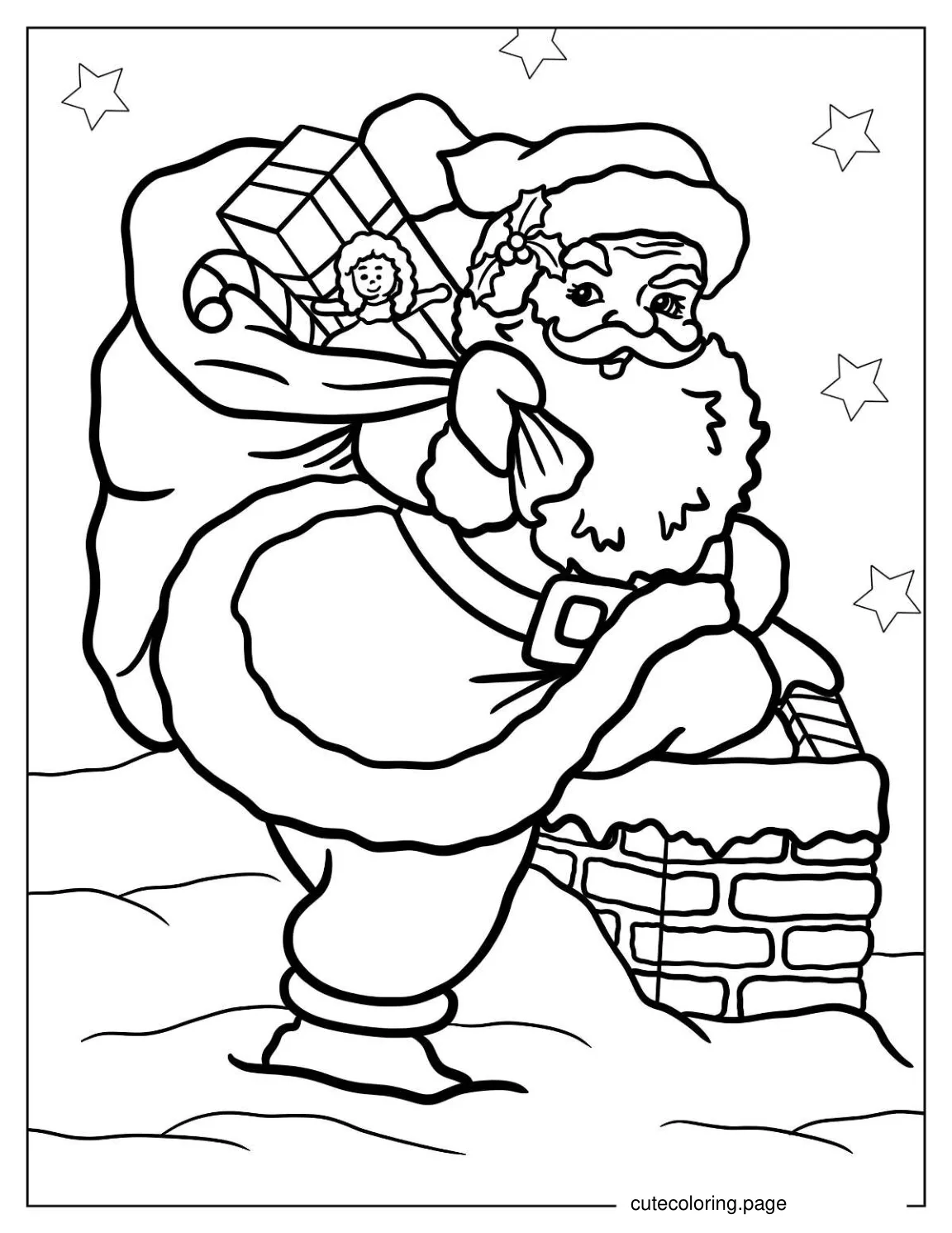 Detailed Santa Claus With Bag Of Presents coloring page