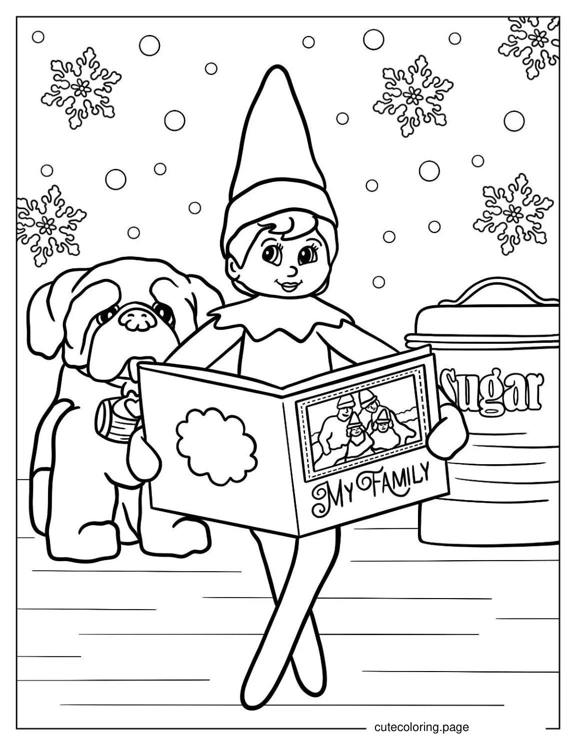 Elf On The Shelf With Christmas Card Coloring In coloring page