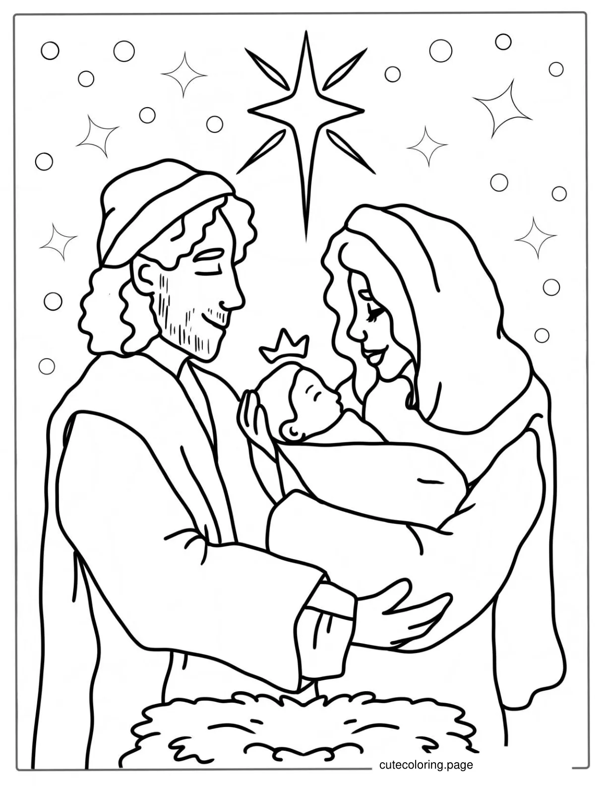 Joseph Mary And Baby Jesus Christmas Coloring Sheet coloring page