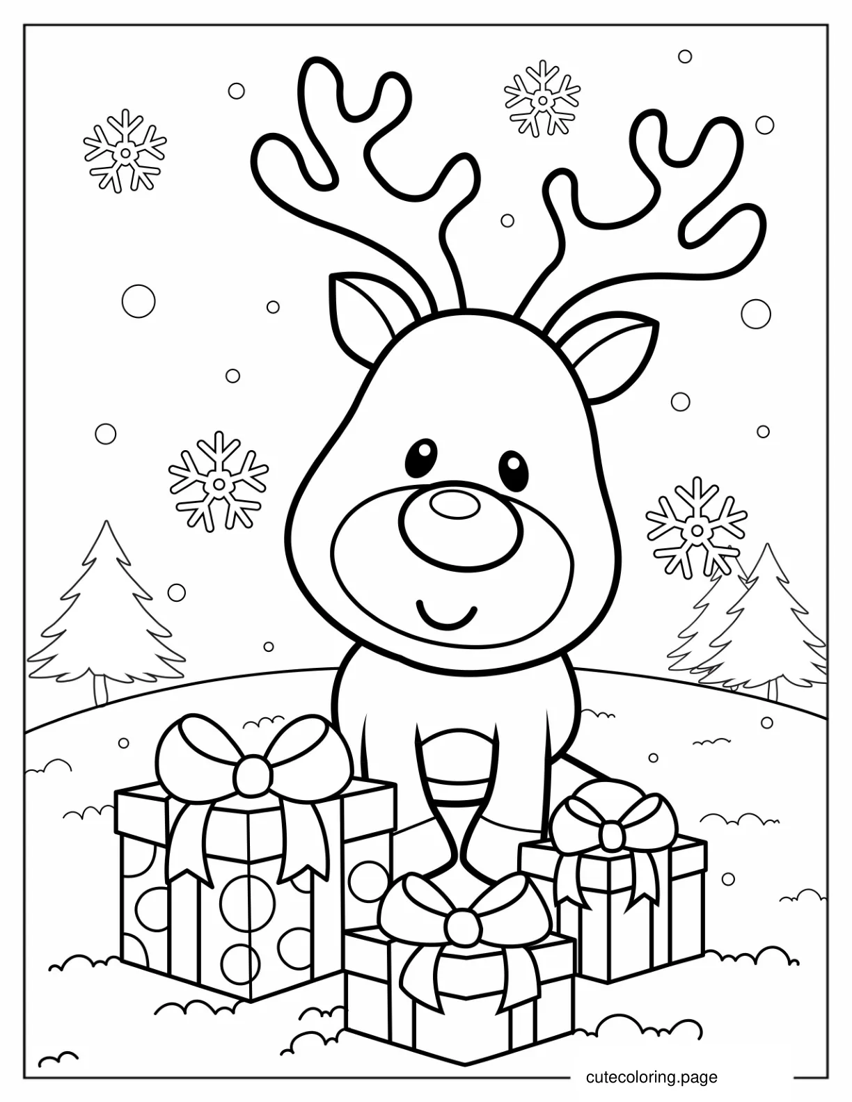 Kawaii Rudolph With Presents coloring page