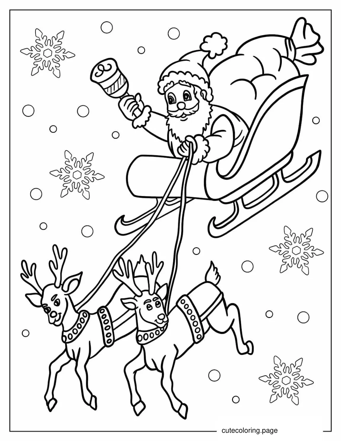 Kawaii Santa On His Sleigh coloring page