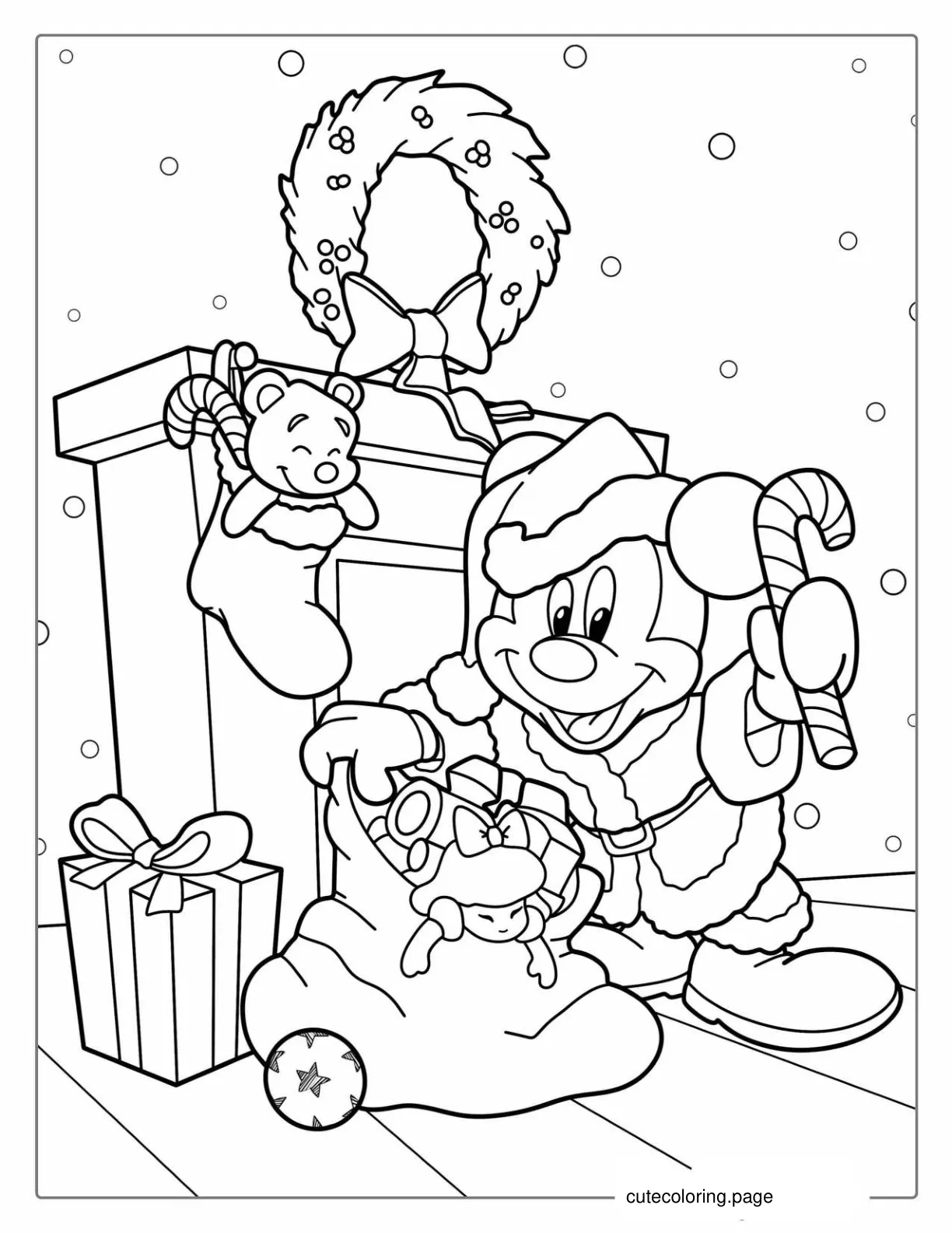 Mickey Mouse In Santa Costume Coloring Sheet coloring page