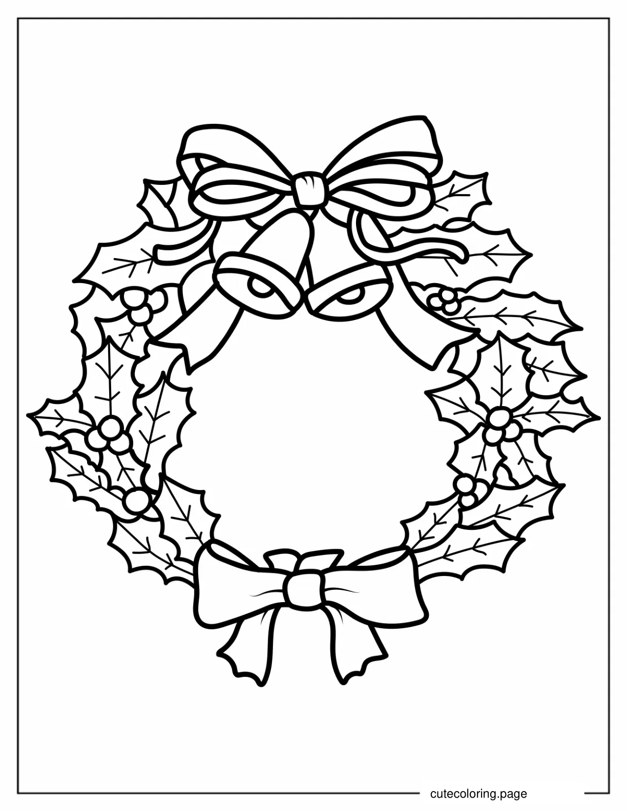 Mistletoe Wreath With Bow And Bells Coloring Page coloring page