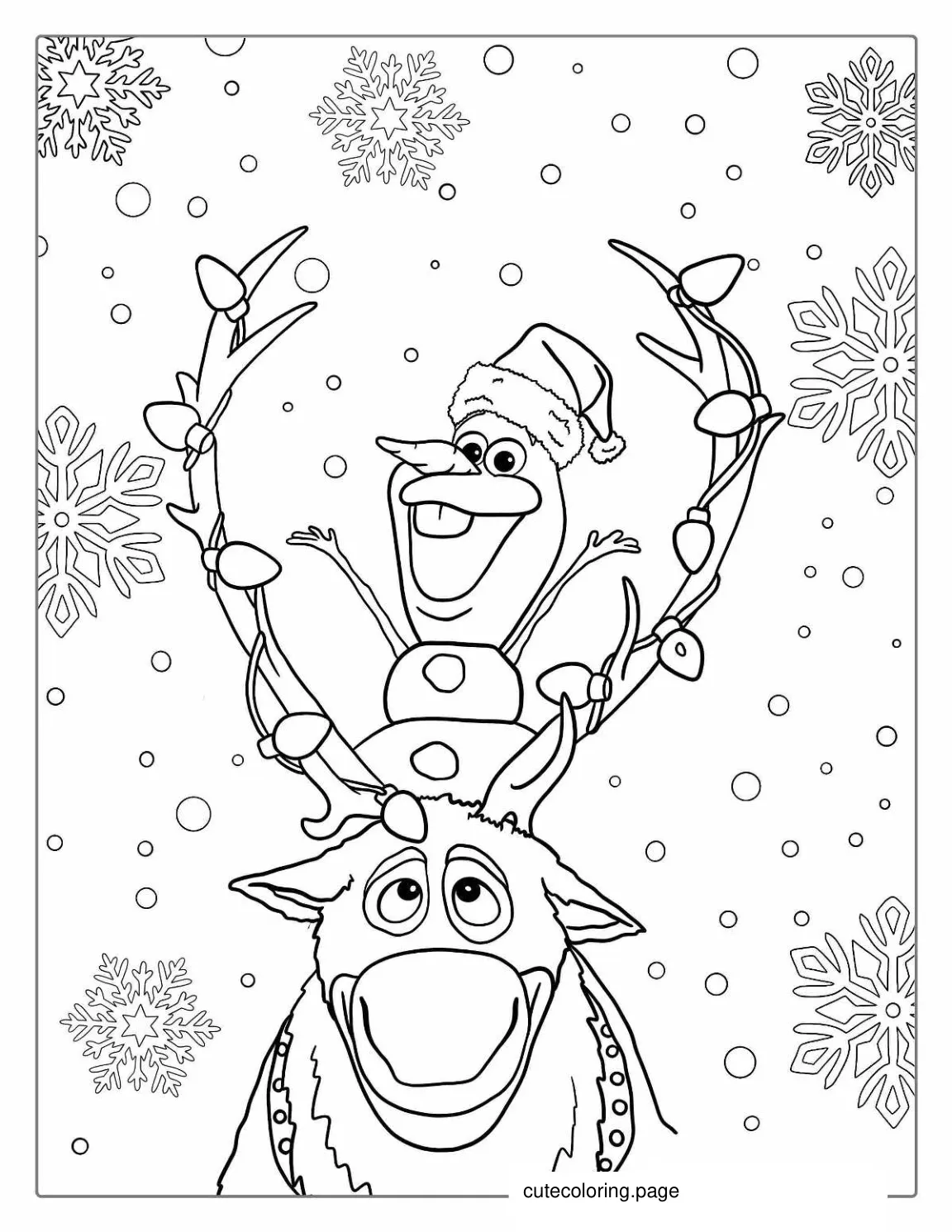 Olaf And Sven On Christmas Day Coloring Sheet coloring page