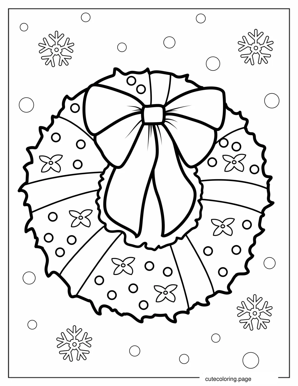 Outline Of Christmas Wreath With Bow coloring page
