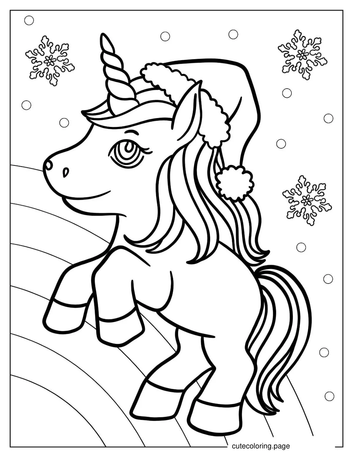 Outline Of Unicorn With Santa Hat coloring page