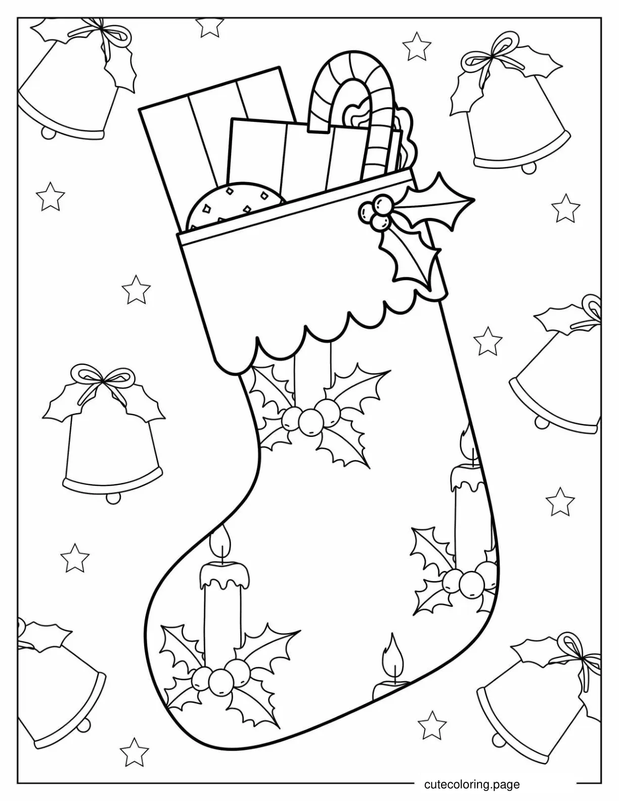 Pretty Christmas Stocking With Gifts Coloring Sheet coloring page