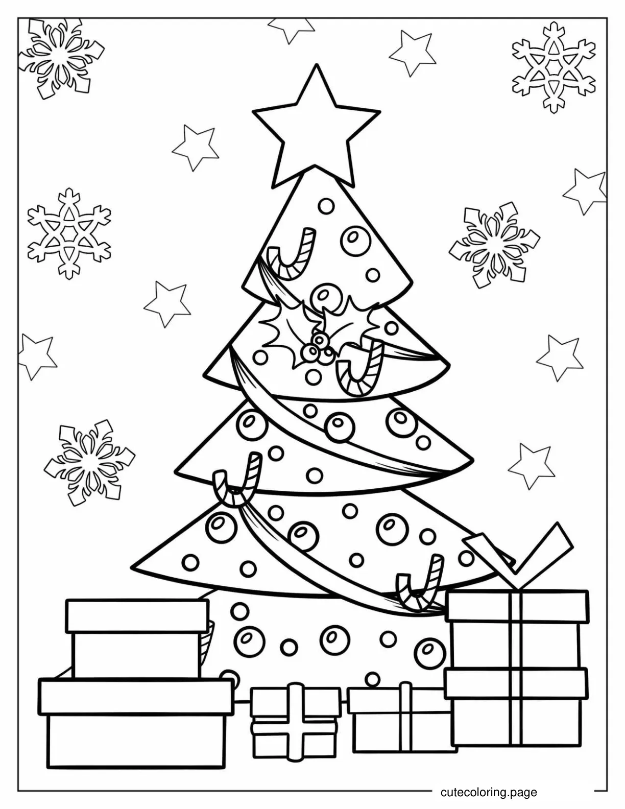Simple Christmas Tree With Presents Coloring Page coloring page