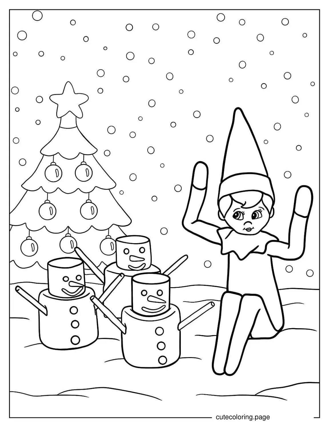 Simple Elf On The Shelf Beside Christmas Tree Coloring Page coloring page