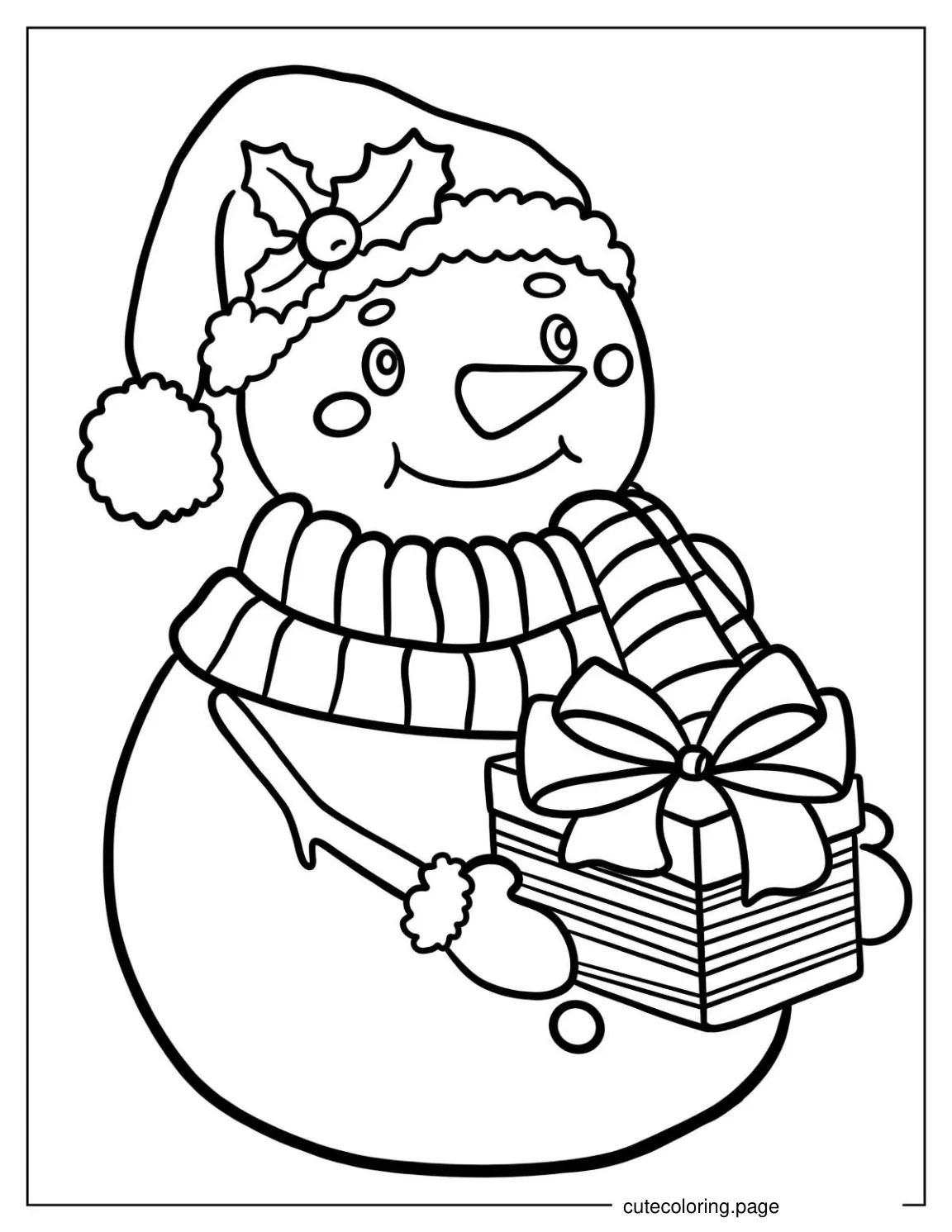 Snowman Holding Christmas Present Coloring Sheet coloring page
