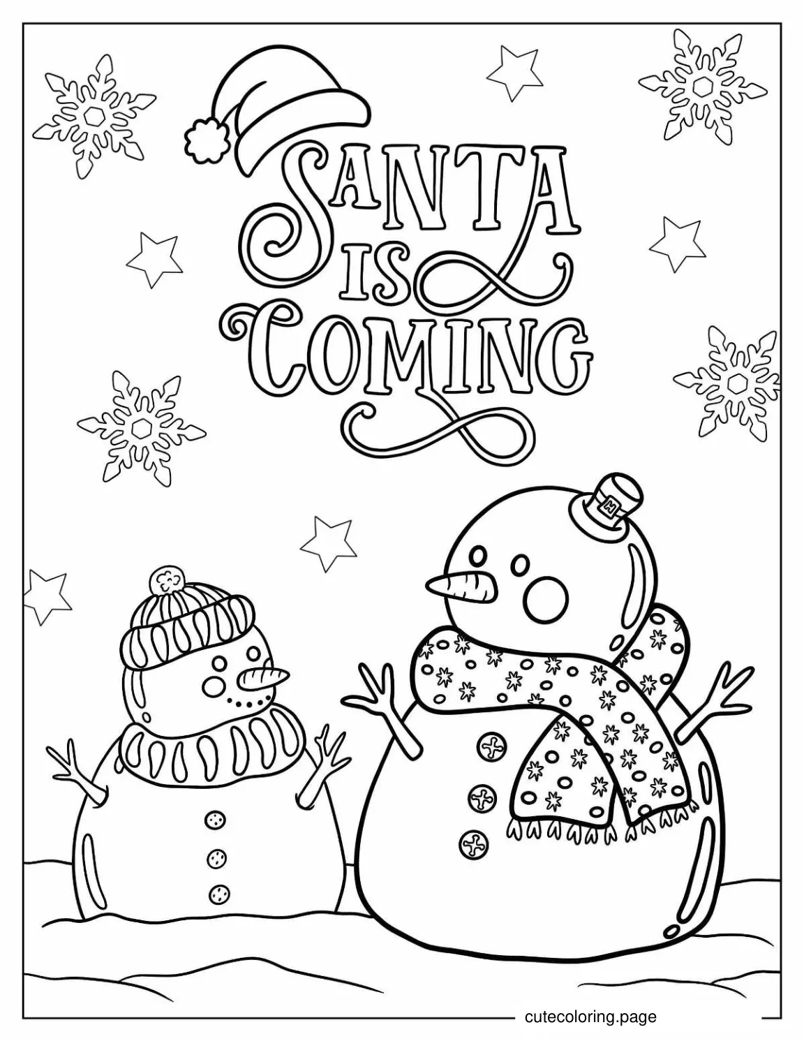 Snowmen Dressed In Christmas Scarves coloring page