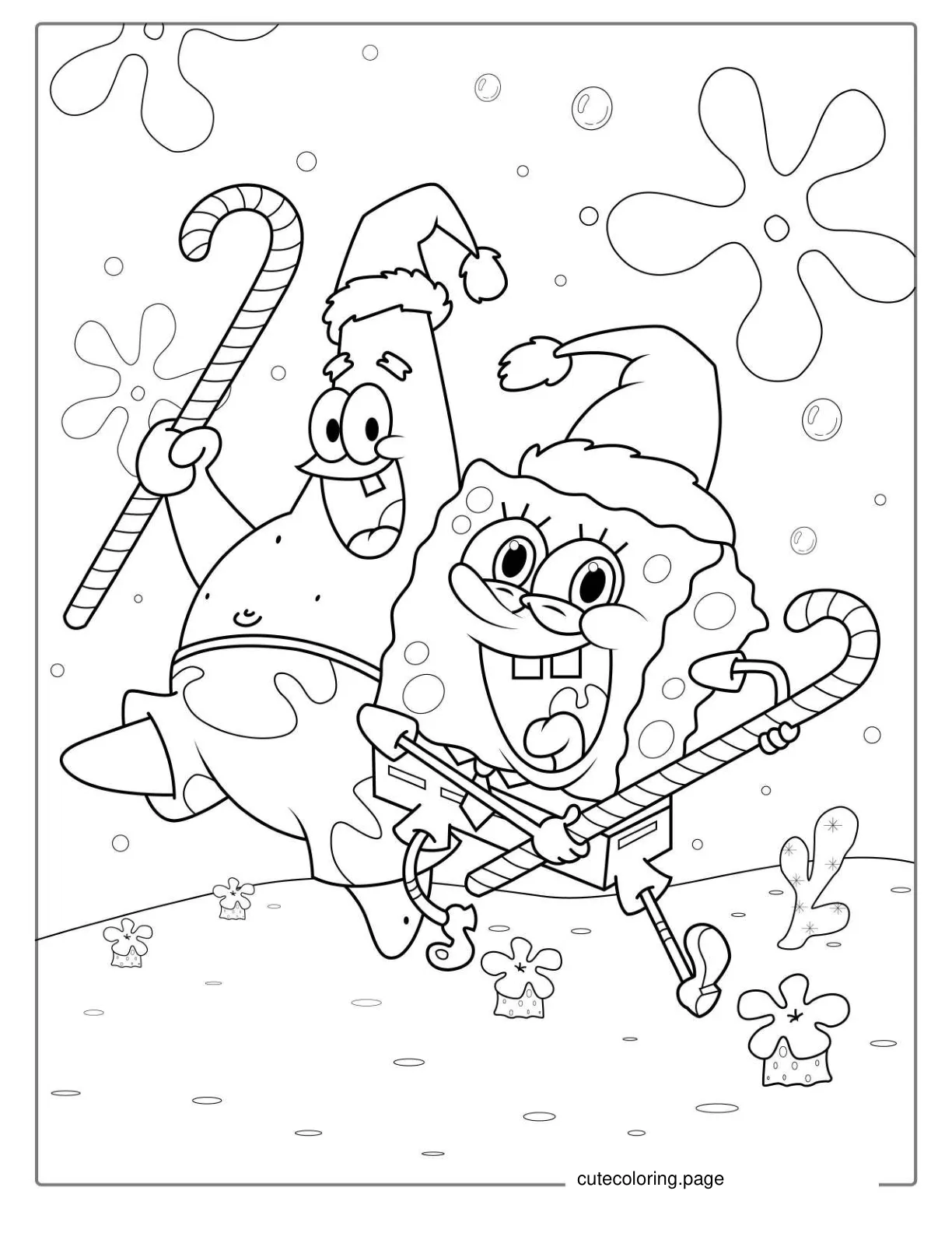 SpongeBob And Patrick With Christmas Canes Coloring Page coloring page