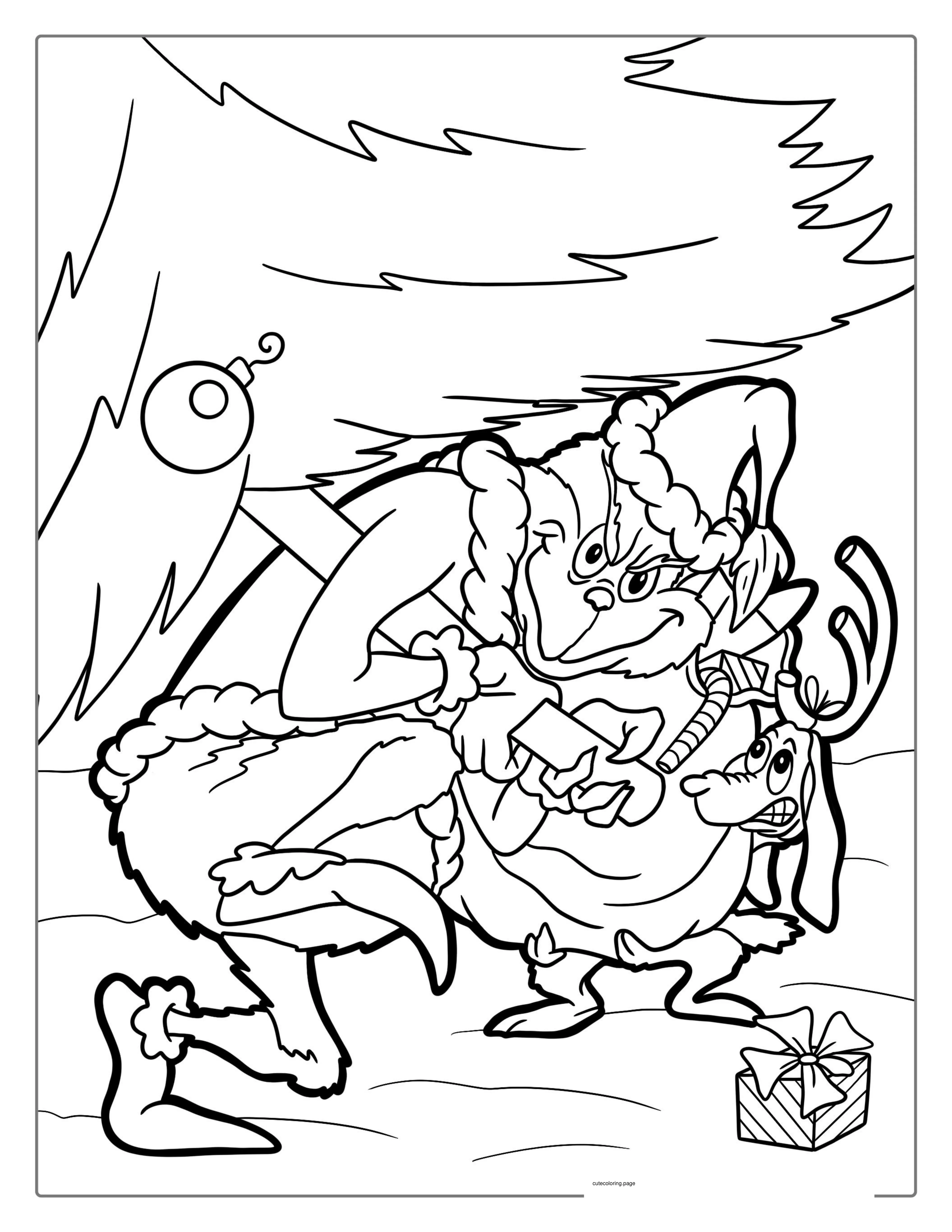 The Grinch Stealing Christmas Tree Coloring Sheet 1 coloring page