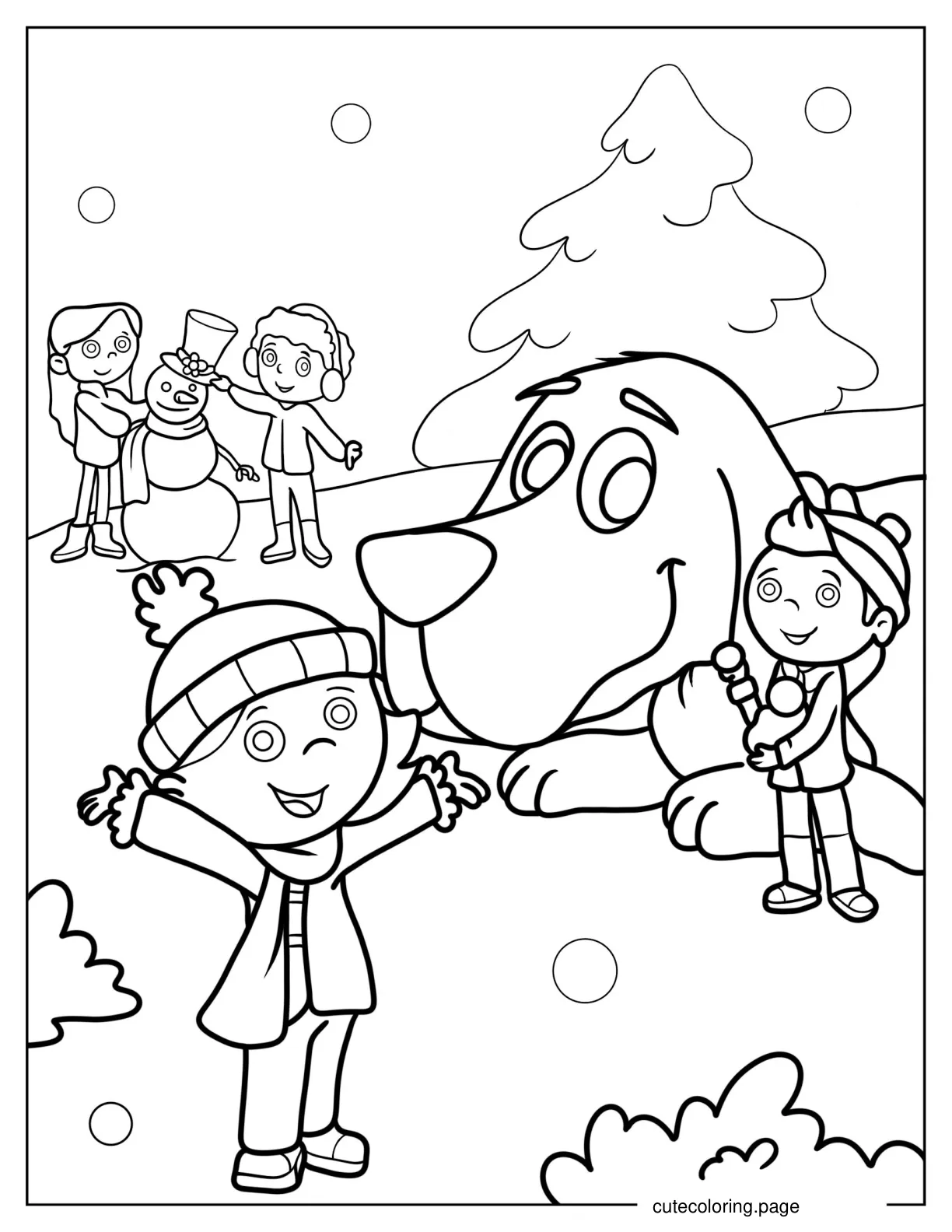 Children Celebrating Christmas With Clifford Coloring In coloring page