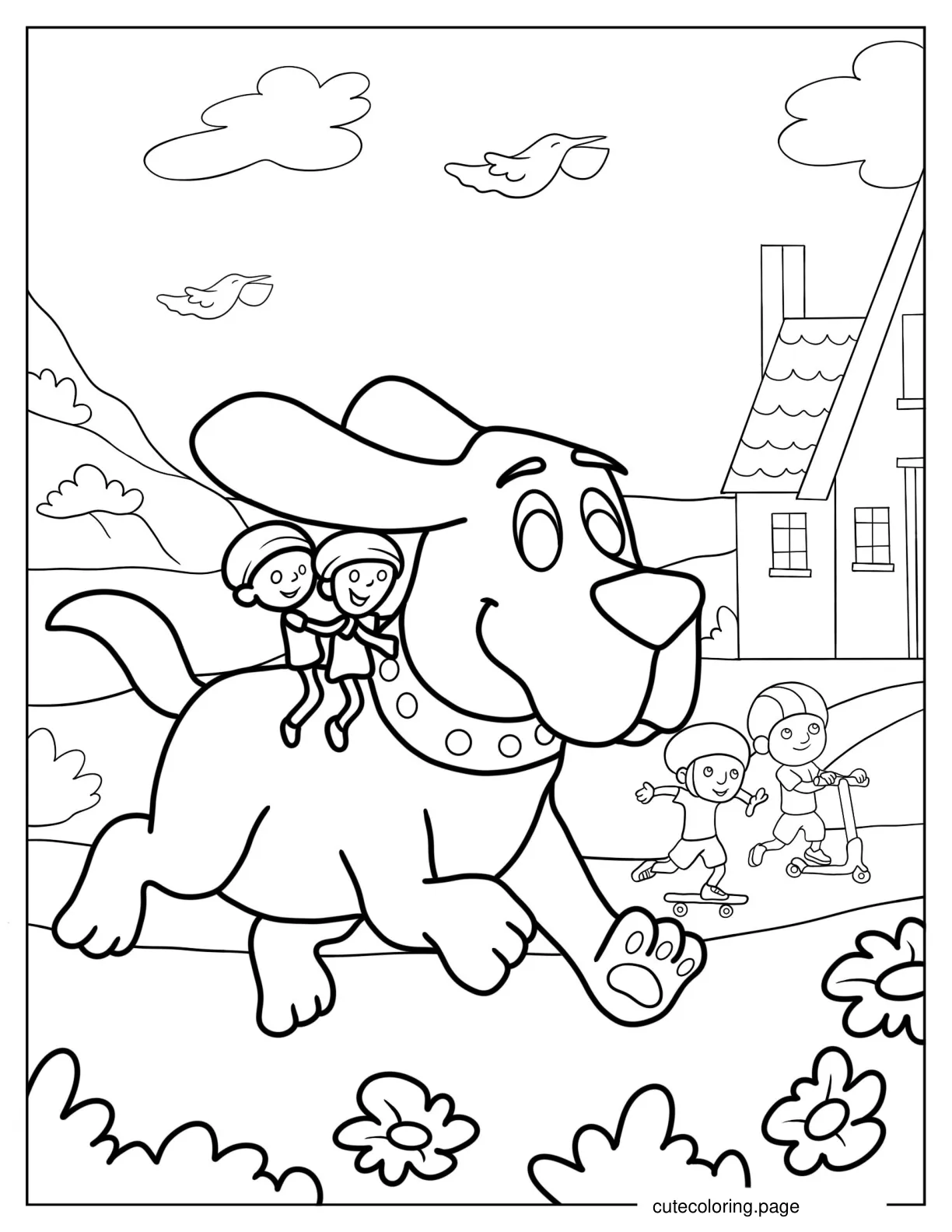 Children Riding On Clifford_s Back coloring page