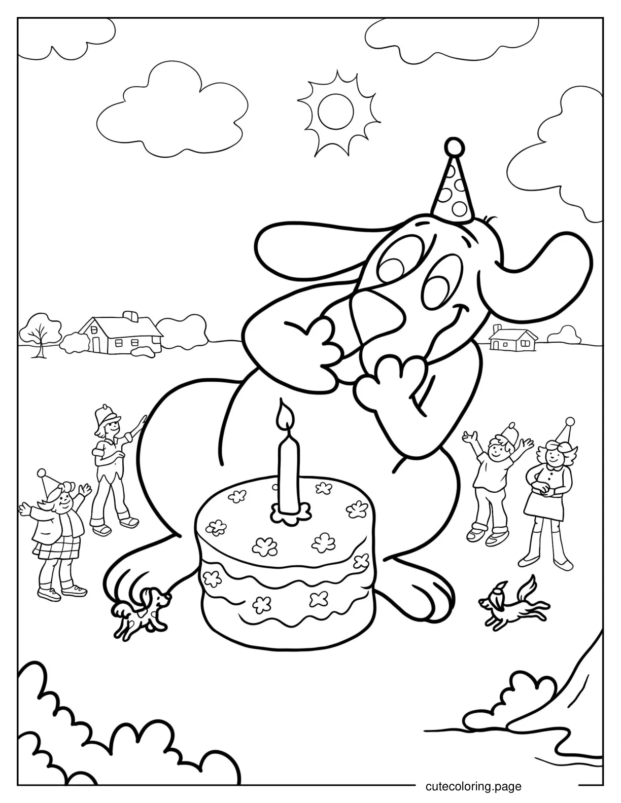 Clifford With Birthday Cake Coloring In For Kids coloring page