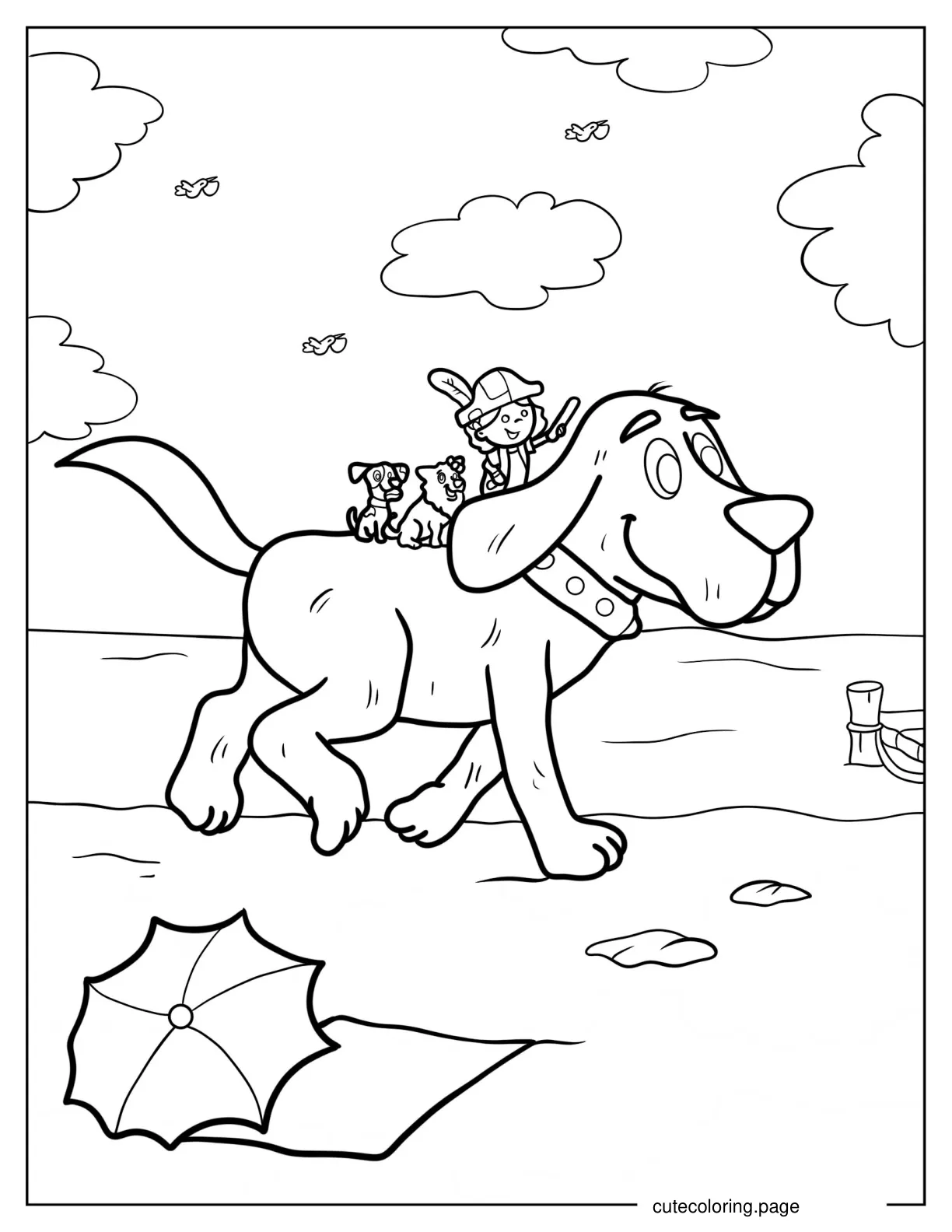 Coloring Page Of Lizzy And Clifford Playing On The Beach coloring page