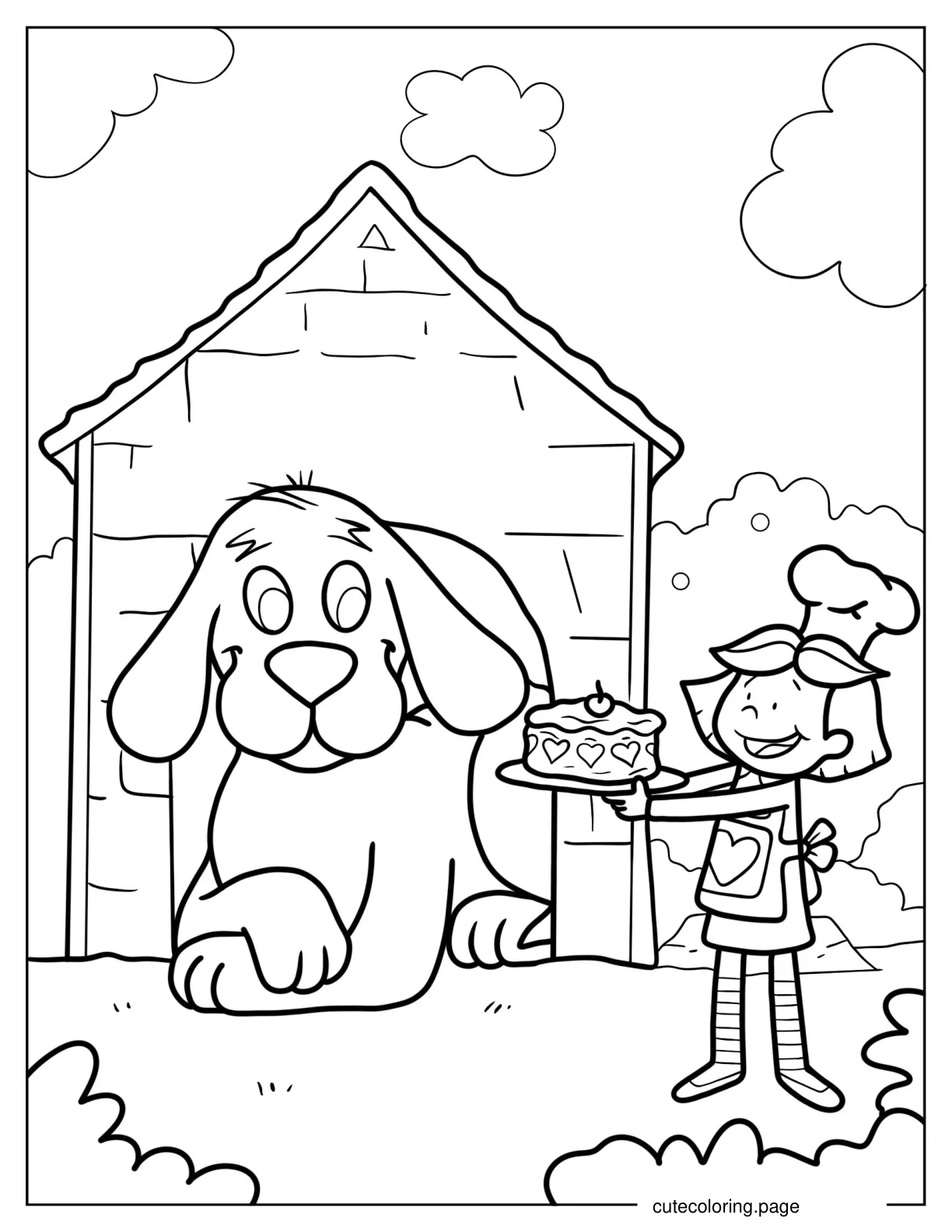 Elizabeth Giving Clifford A Birthday Cake Coloring In coloring page