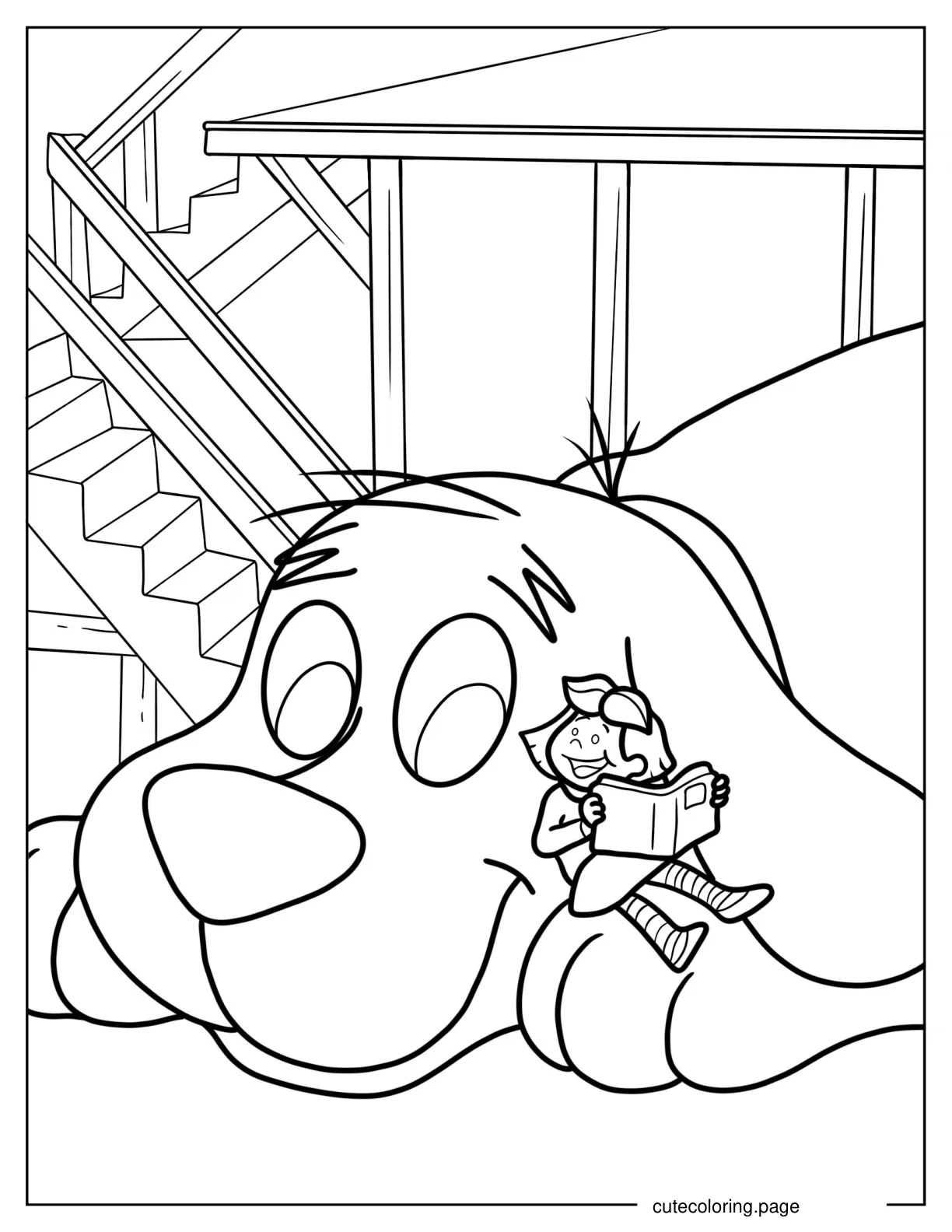 Elizabeth Reading To Clifford coloring page