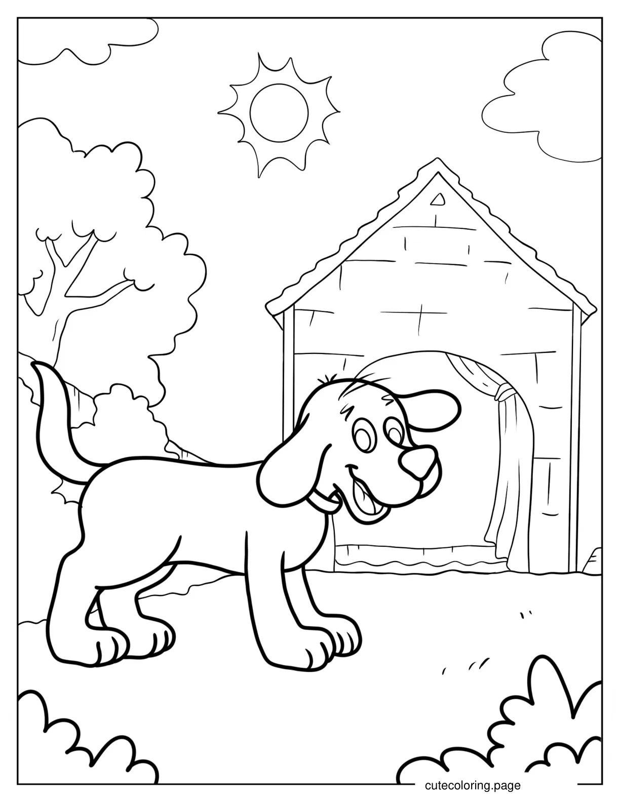 Puppy Clifford In Front Of Dog House coloring page